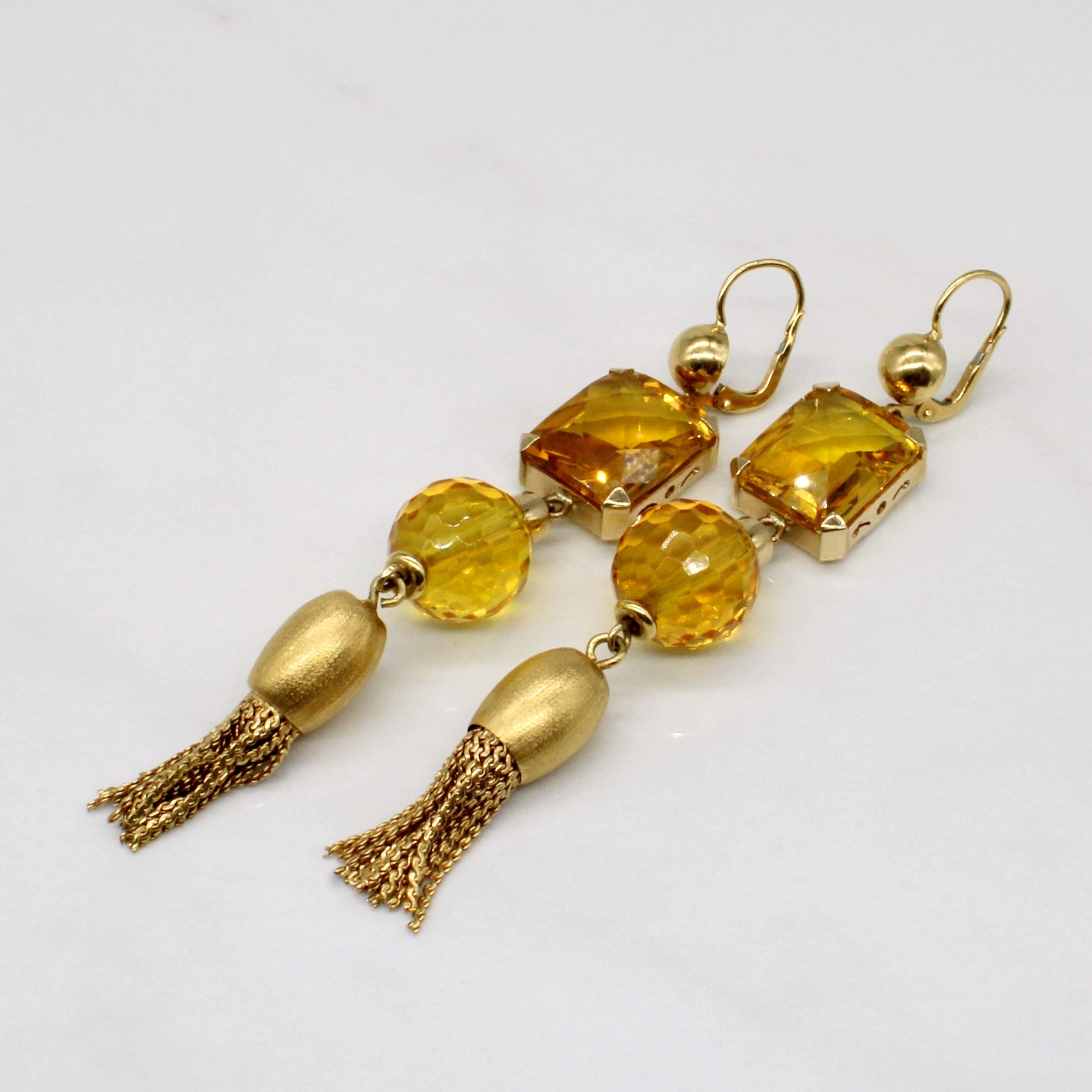 Citrine Drop Tassel 18k Earrings | 12 ctw, 20ctw |
