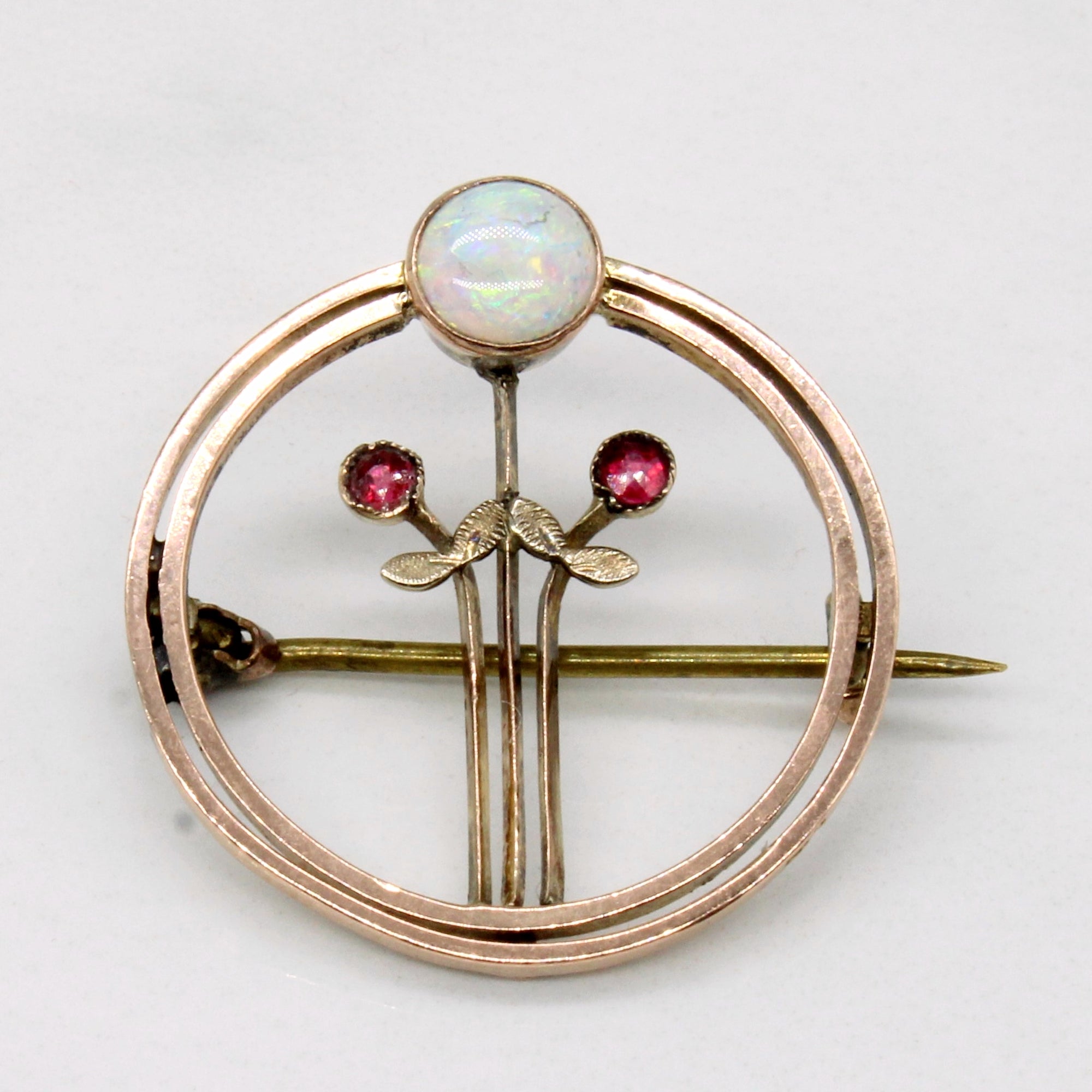 Art Nouveau Opal and Ruby Brooch | 0.6ct, 0.04ct |