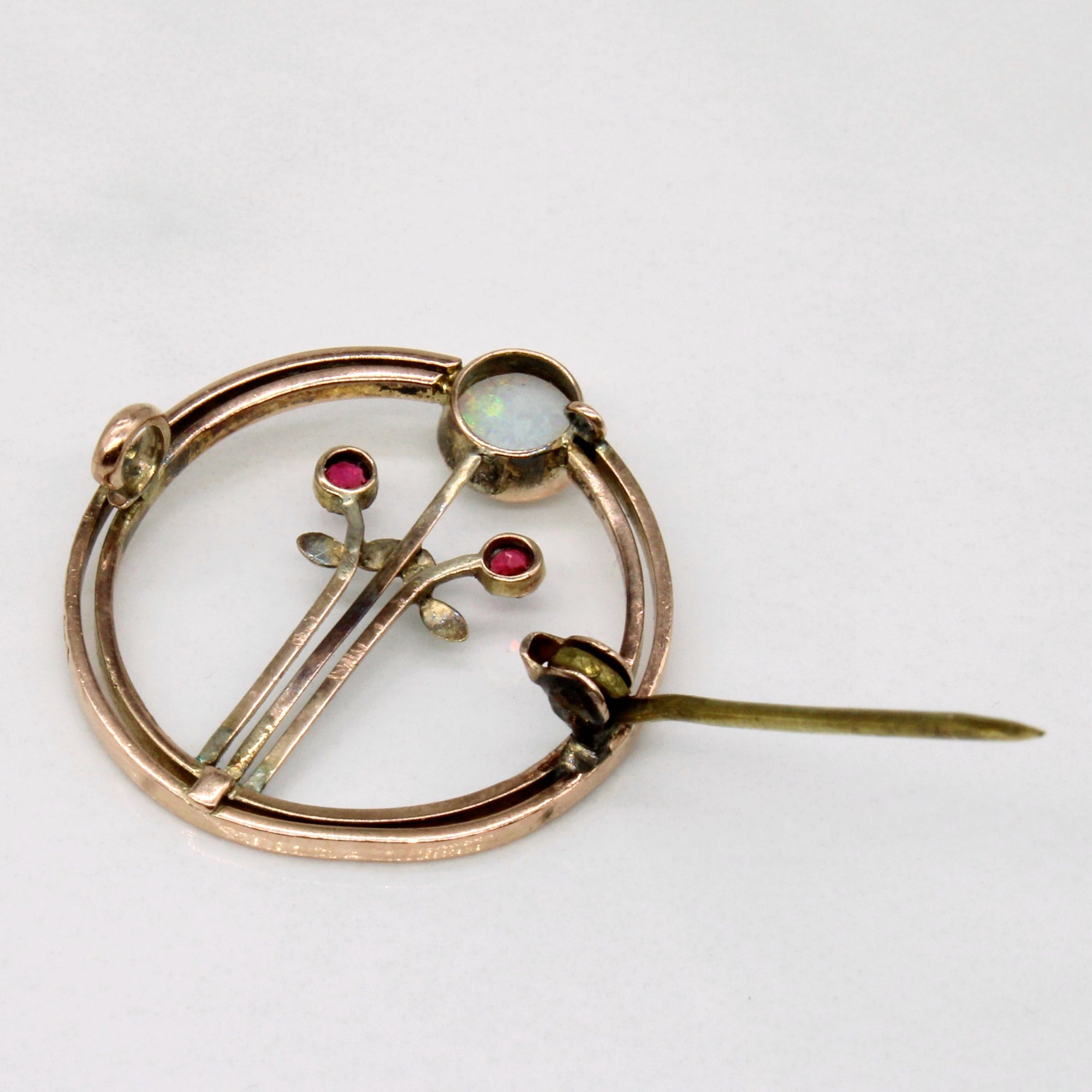 Art Nouveau Opal and Ruby Brooch | 0.6ct, 0.04ct |