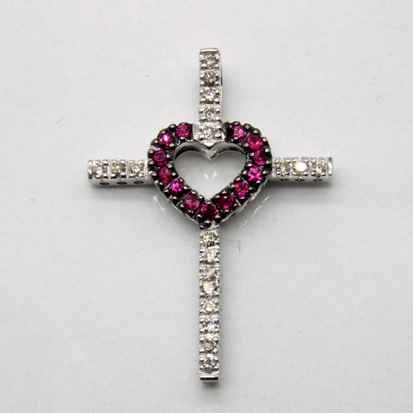 Ruby Heart & Diamond Cross Pendant | 0.07ctw, 0.06ctw |