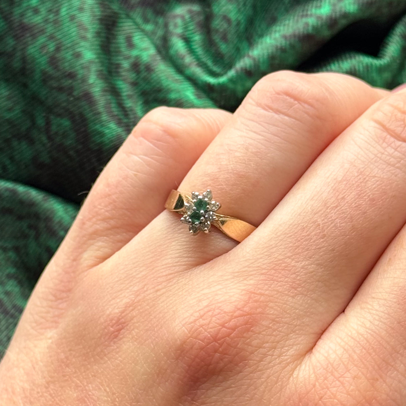 Diamond & Emerald High Set Ring | 0.12ctw, 0.07ctw | SZ 6 |