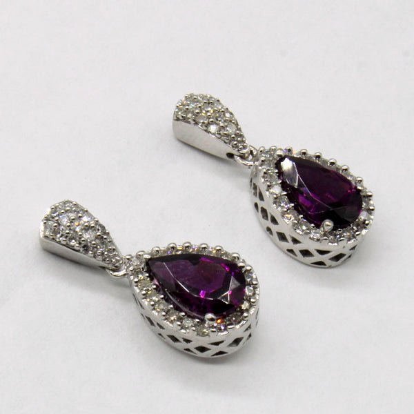 Purple Garnet & Diamond Drop Earrings | 1.80ctw, 0.32ctw |
