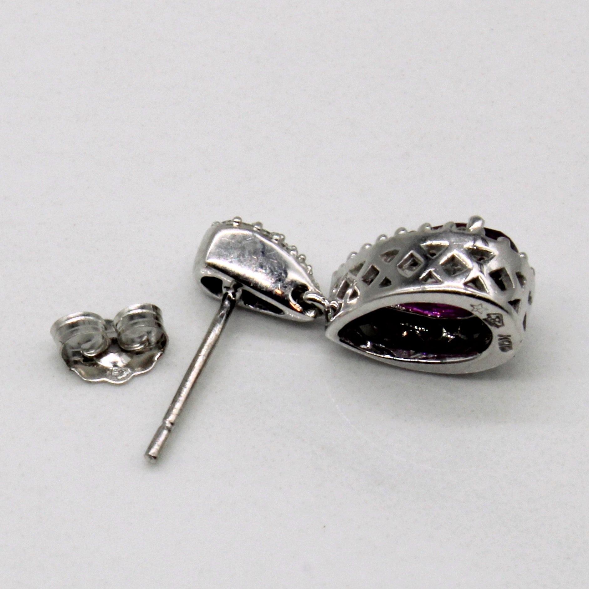 Purple Garnet & Diamond Drop Earrings | 1.80ctw, 0.32ctw |