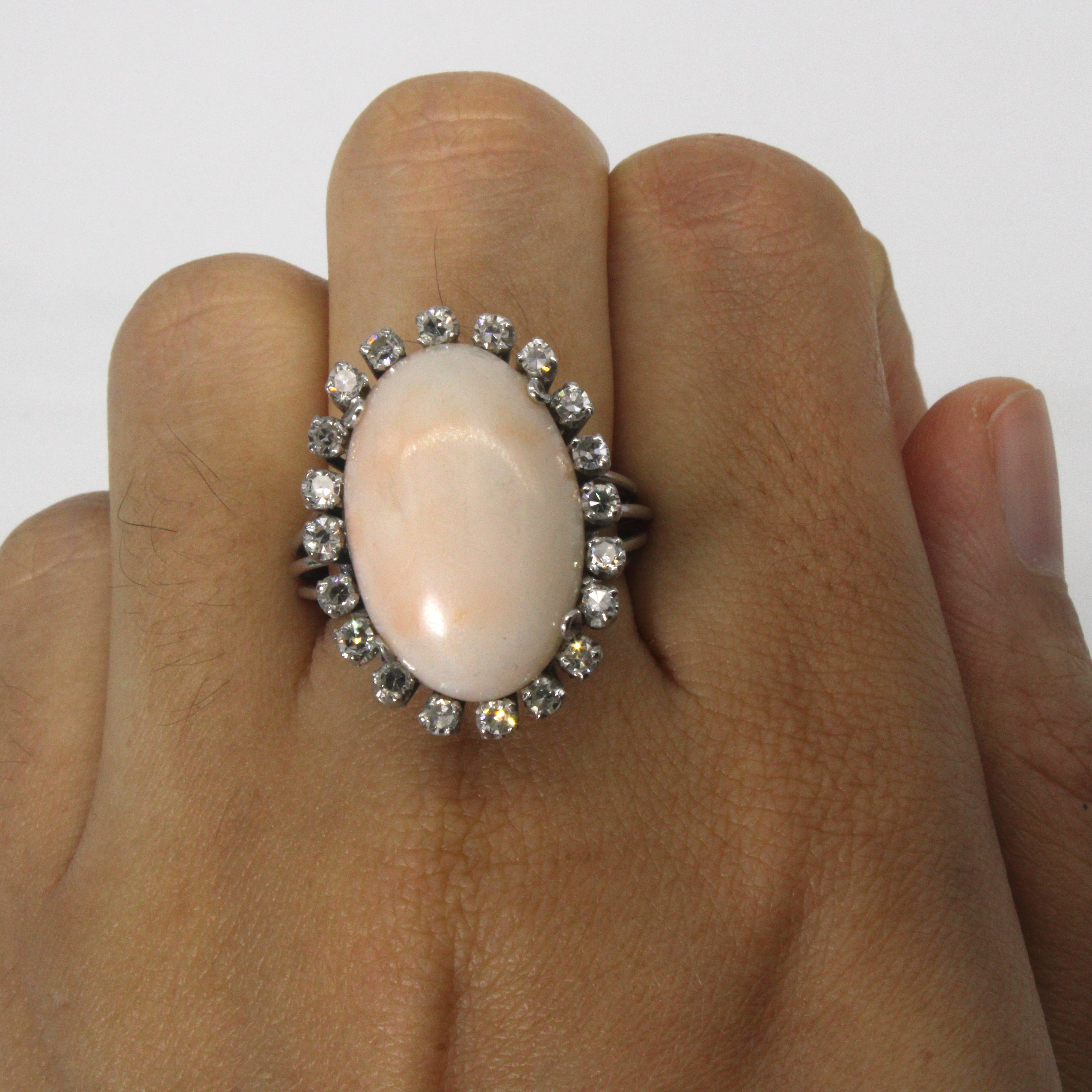 Coral & Diamond Cocktail Ring | 12.50ct | 0.60ctw | SZ 6.75 |