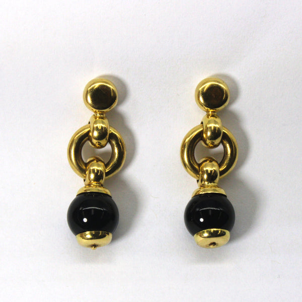 Bead Onyx Drop Gold Earrings | 24.00ctw |