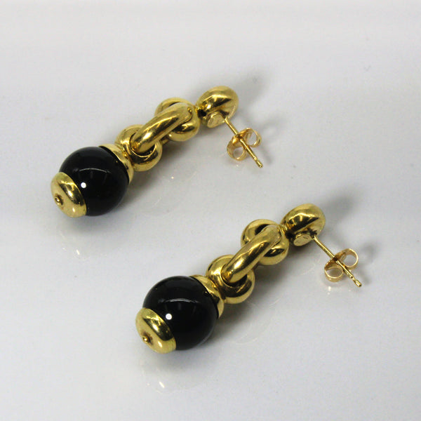 Bead Onyx Drop Gold Earrings | 24.00ctw |
