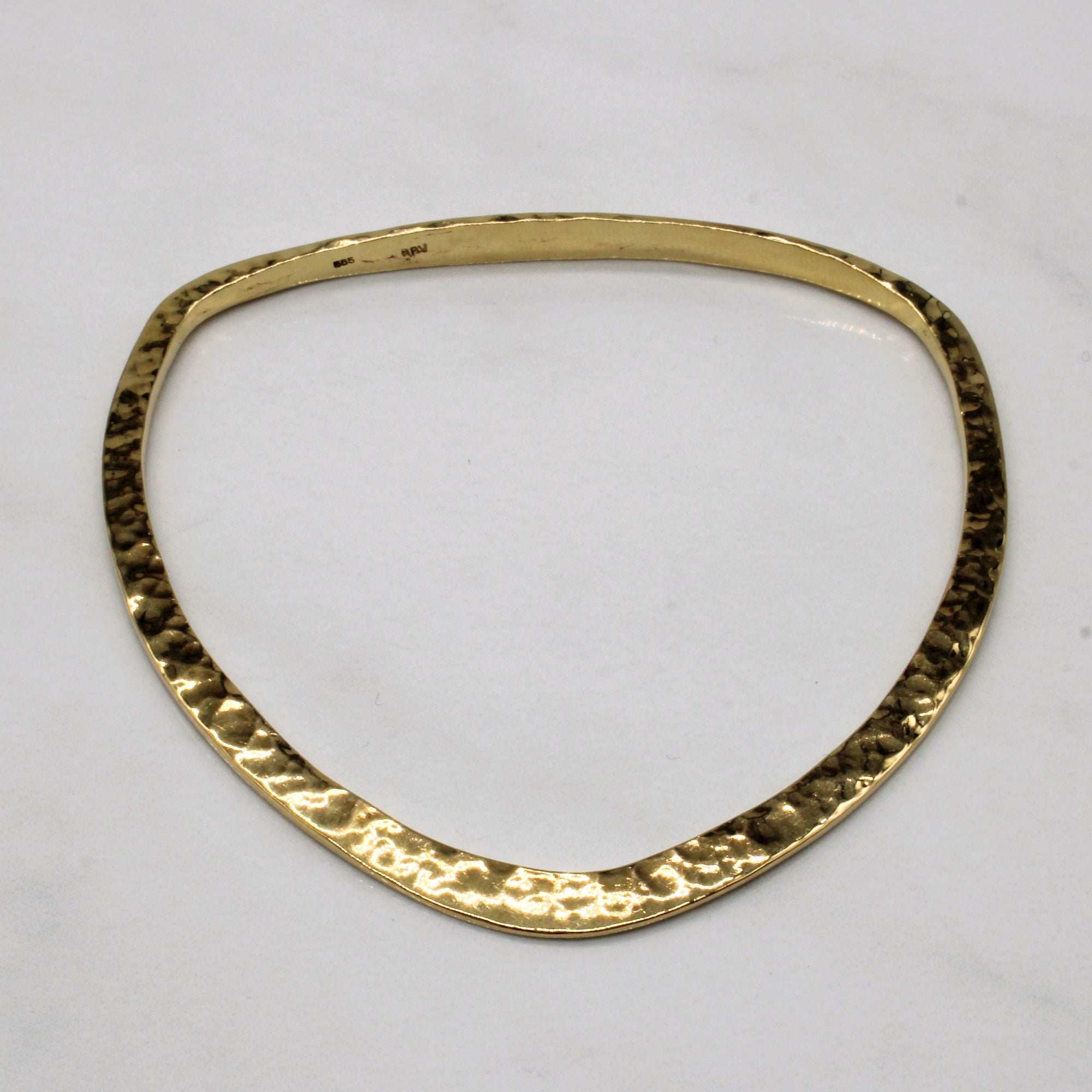 14k Yellow Gold Hammer Finish Bangle | 7.5