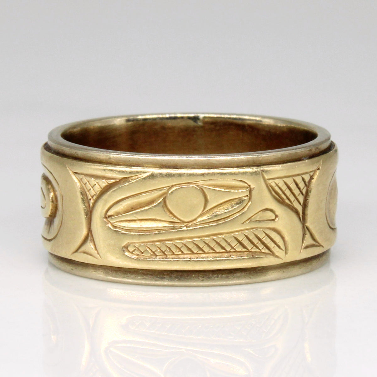 14k Two Tone Gold Indigenous Art Ring | SZ 5