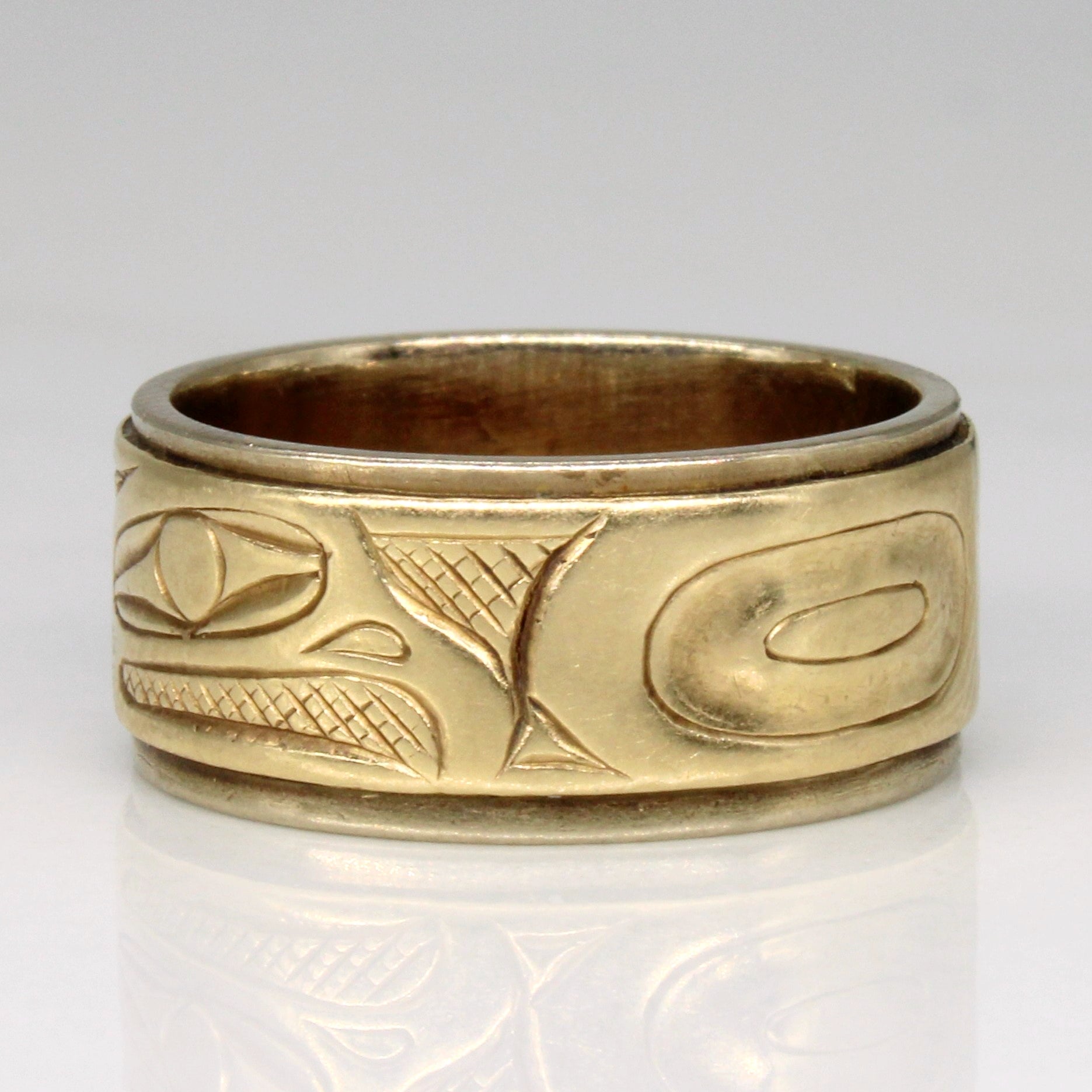 14k Two Tone Gold Indigenous Art Ring | SZ 5 |