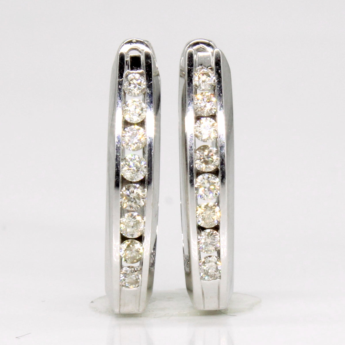Channel Set Diamond Hoop Earrings | 0.32ctw