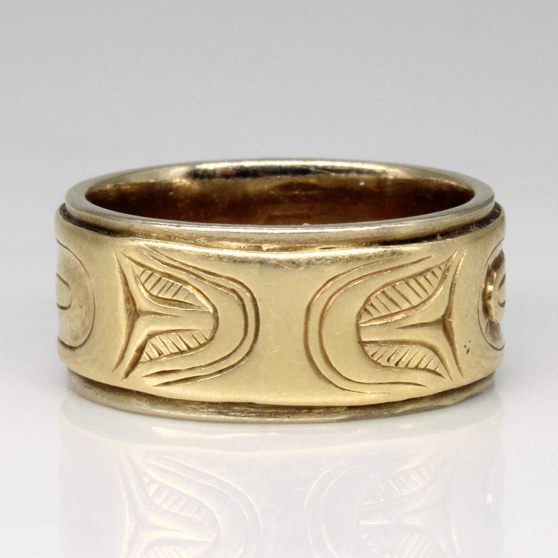 14k Two Tone Gold Indigenous Art Ring | SZ 5 |