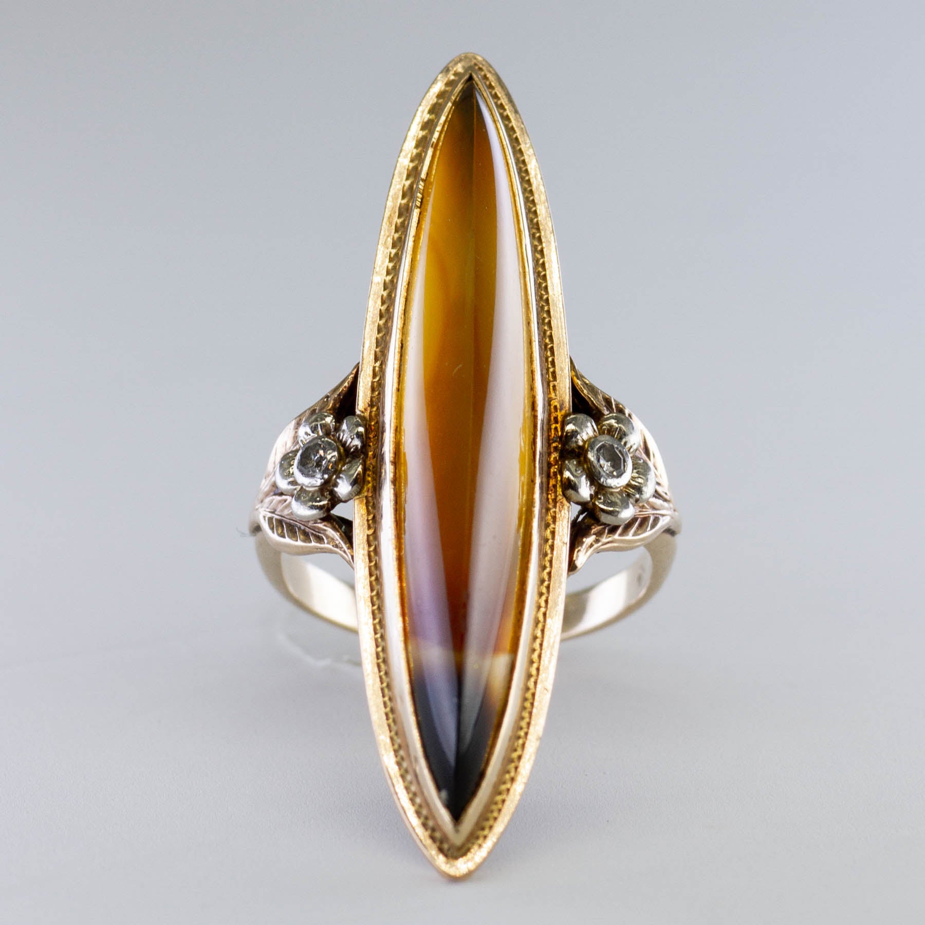Agate & Diamond Navette Cocktail Ring | 7.50ct, 0.02ctw | SZ 5 |