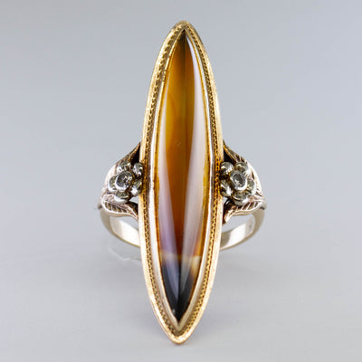Agate & Diamond Navette Cocktail Ring | 7.50ct, 0.02ctw | SZ 5 |