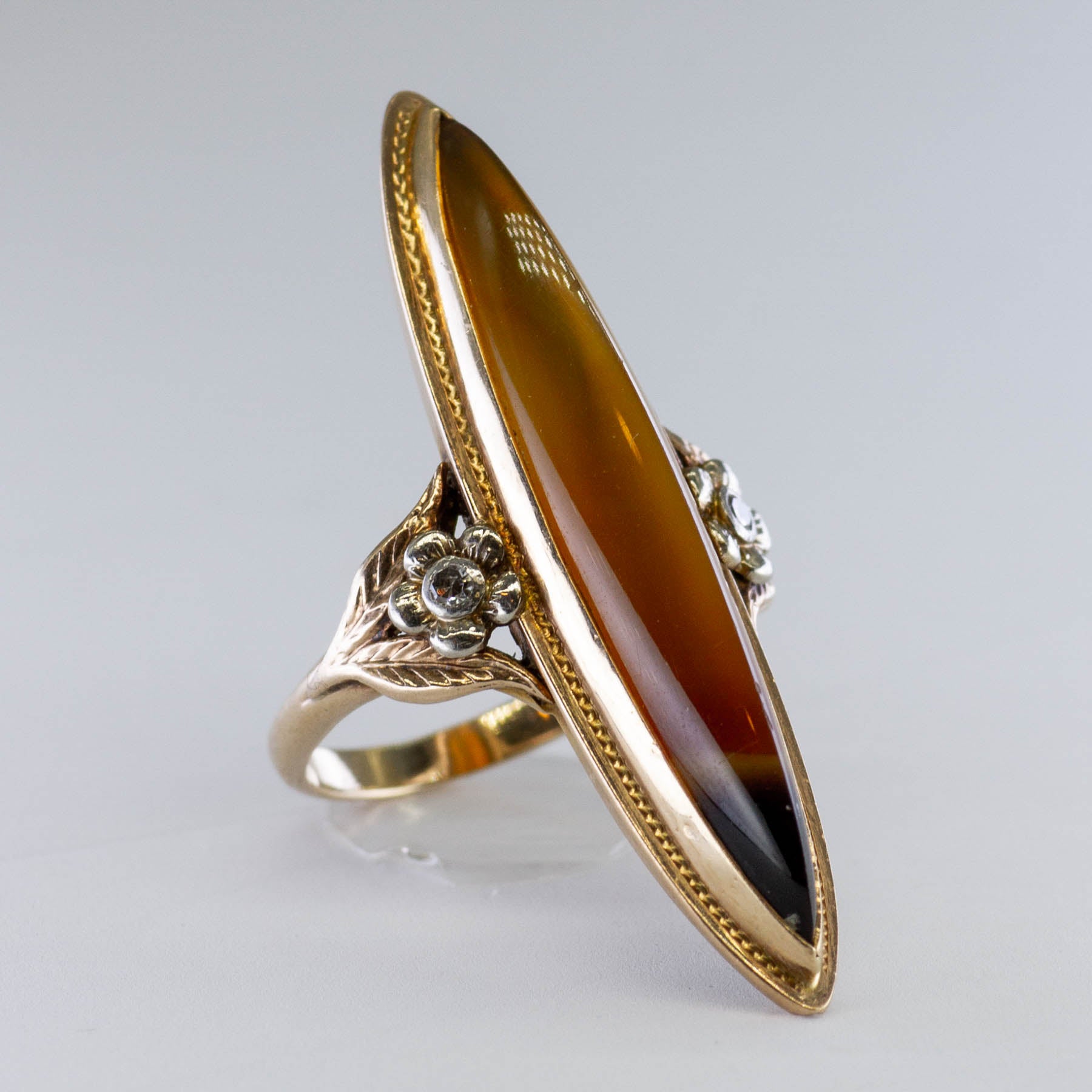 Agate & Diamond Navette Cocktail Ring | 7.50ct, 0.02ctw | SZ 5 |