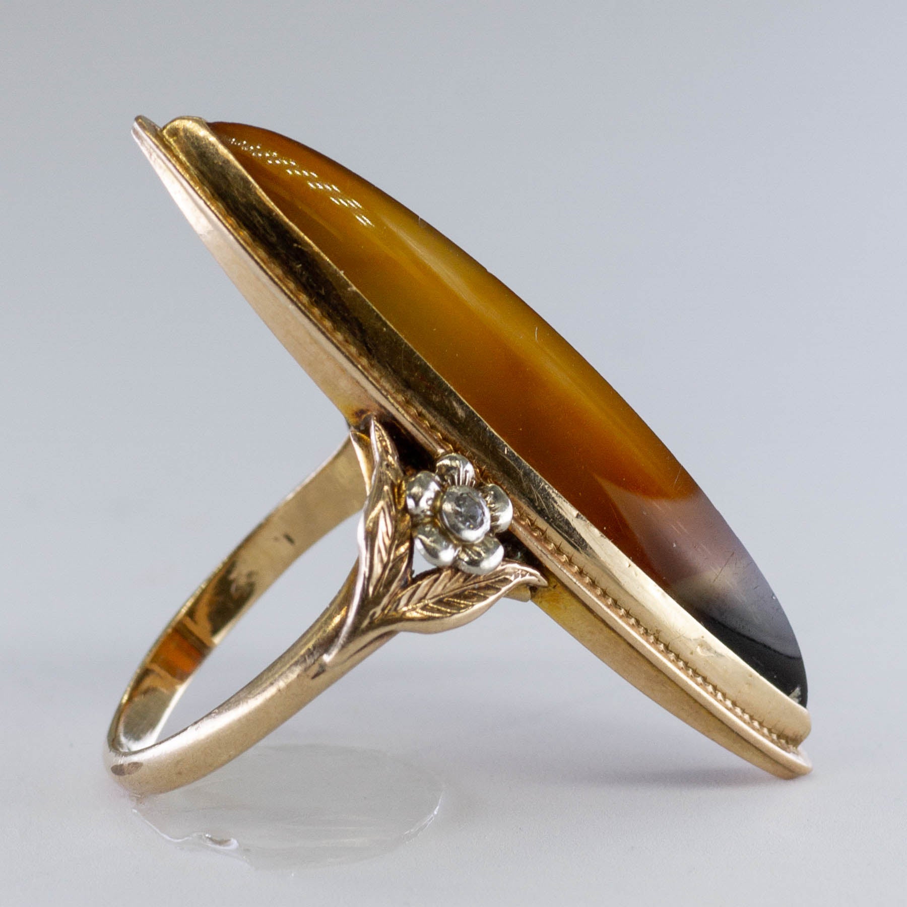 Agate & Diamond Navette Cocktail Ring | 7.50ct, 0.02ctw | SZ 5 |