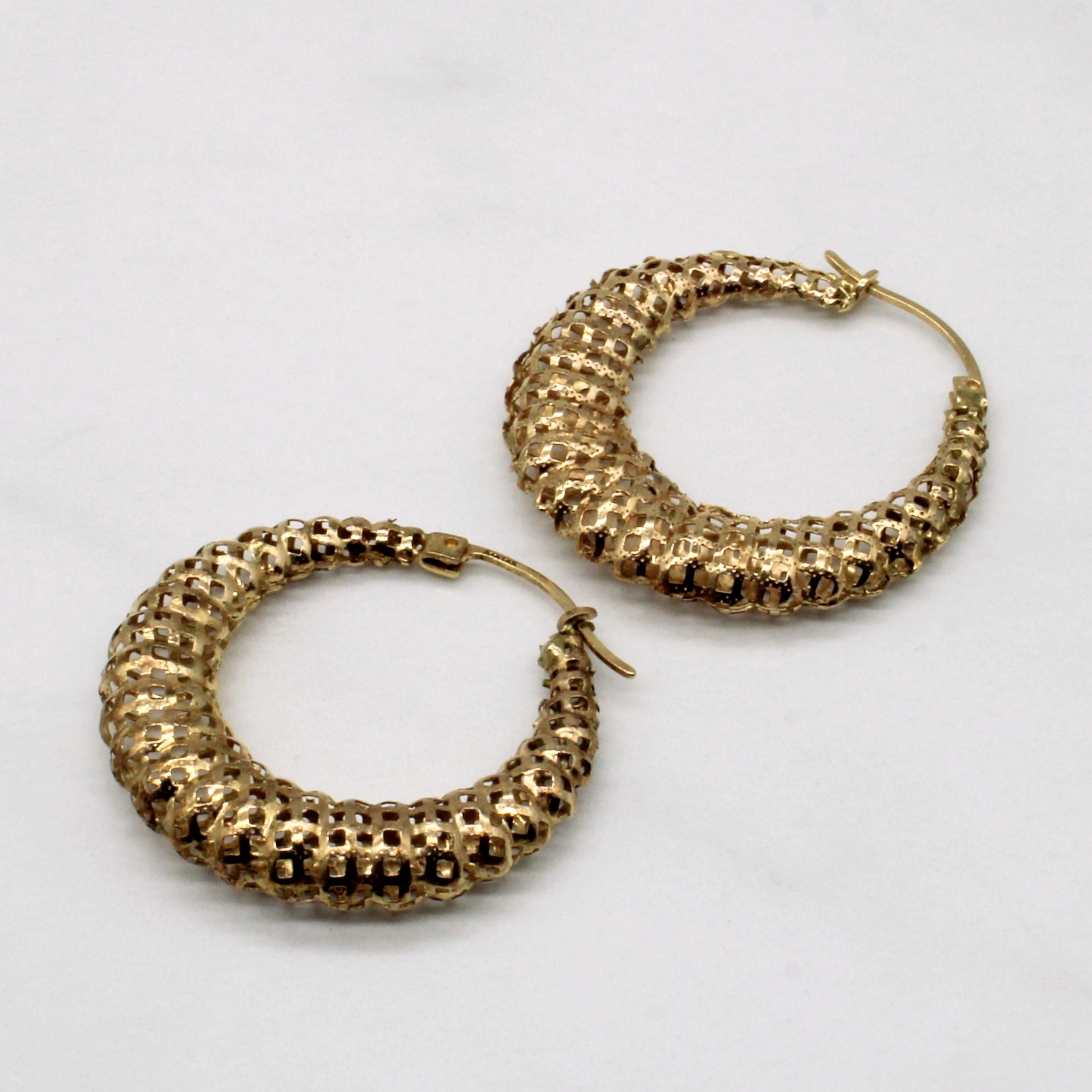 14k Yellow Gold Lattice Hoop Earrings