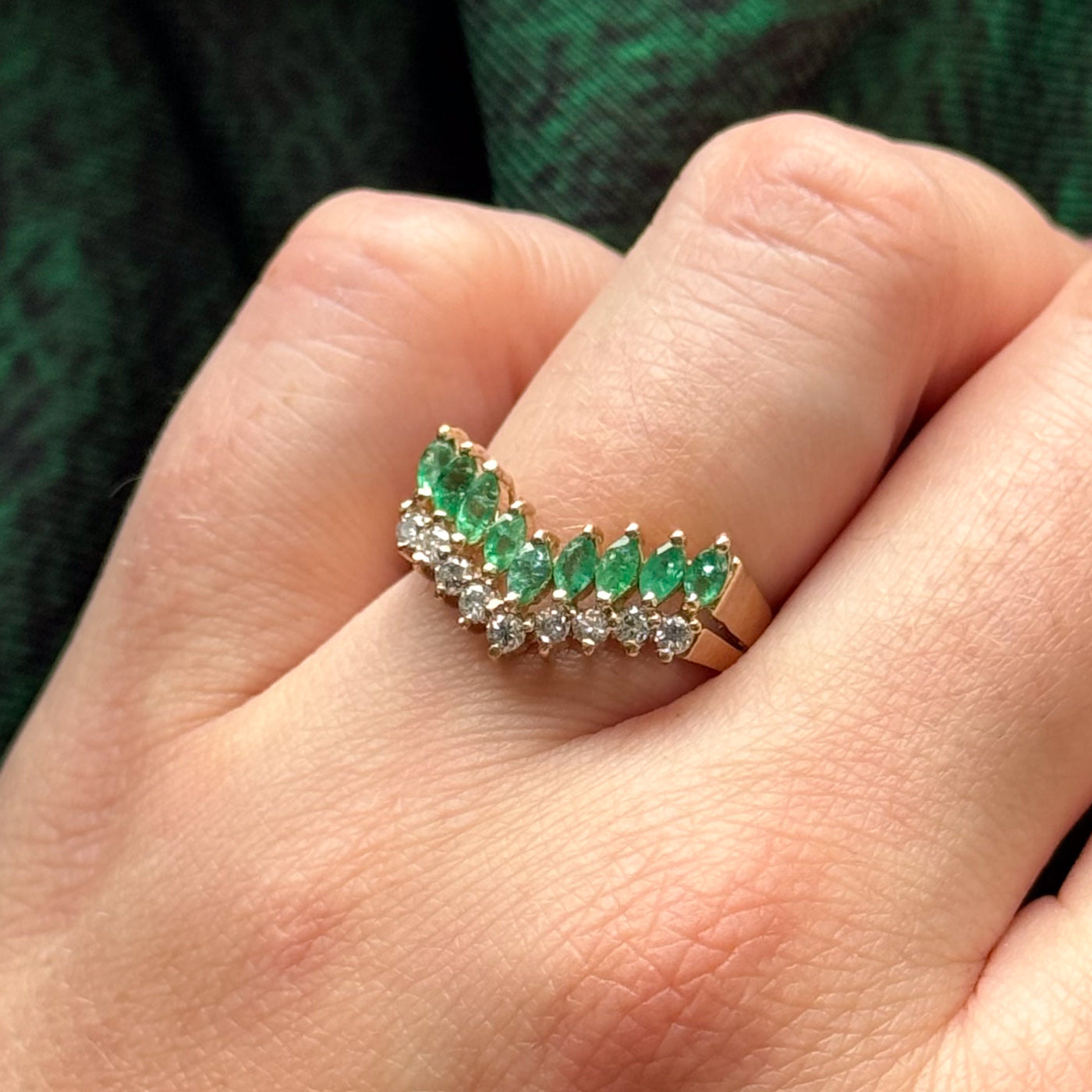 Emerald & Diamond Chevron Ring | 0.32ctw, 0.20ctw | SZ 5.5 |