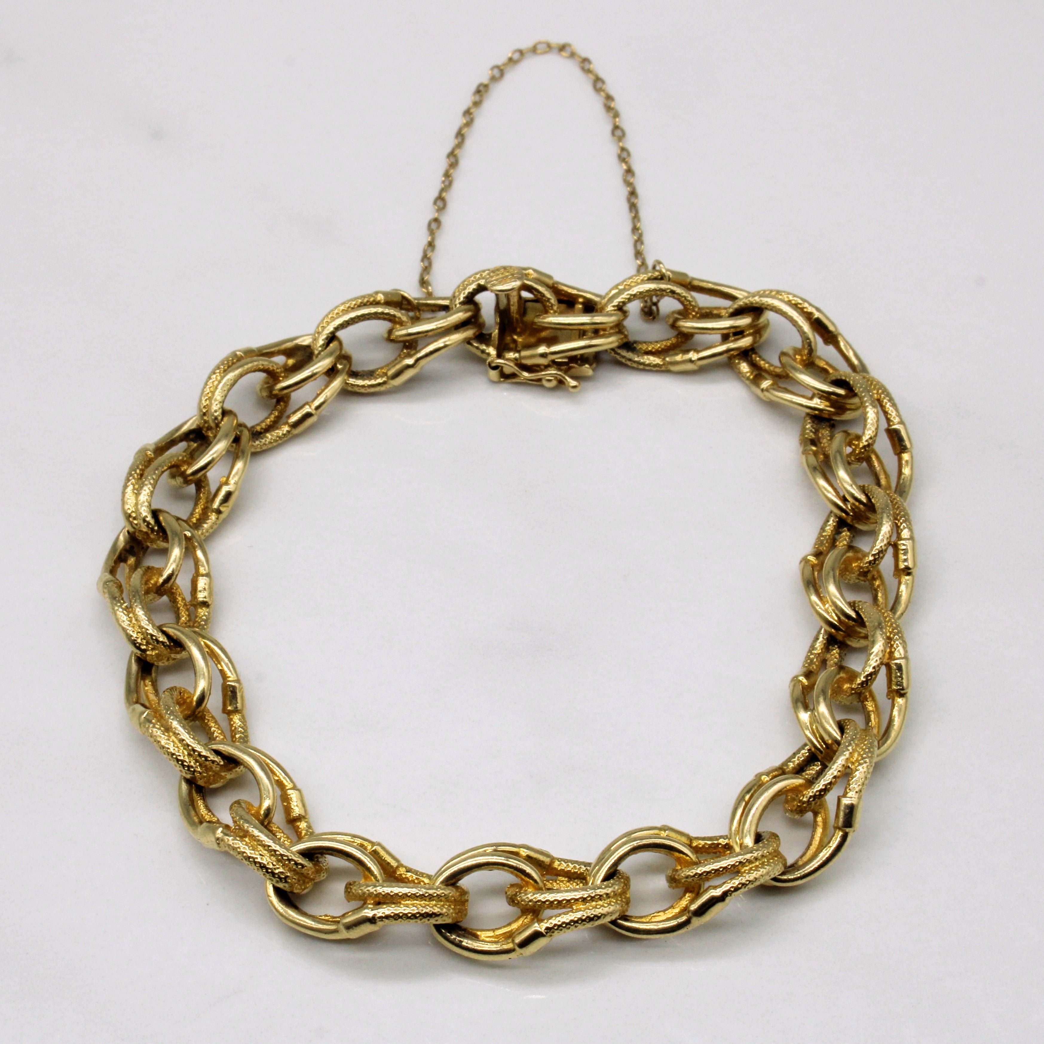 Bracelet à maillons fantaisie en or jaune 14 carats | 17,8 cm | 