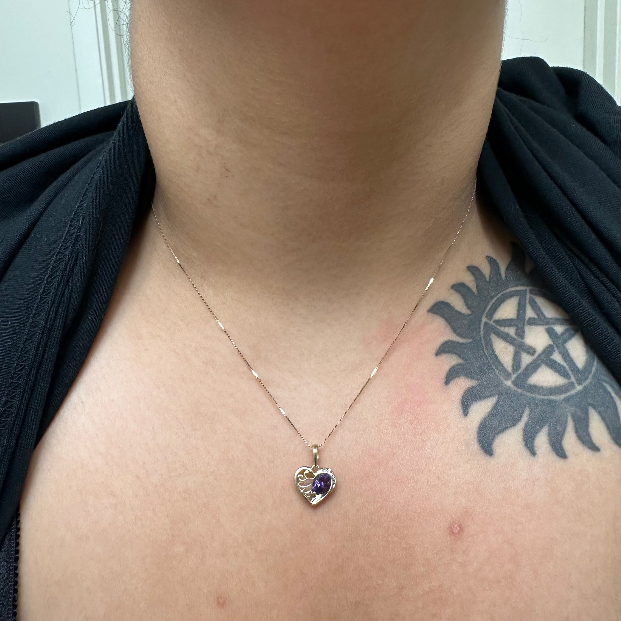 Amethyst & Diamond Heart Necklace | 0.55ct, 0.01ct | 18