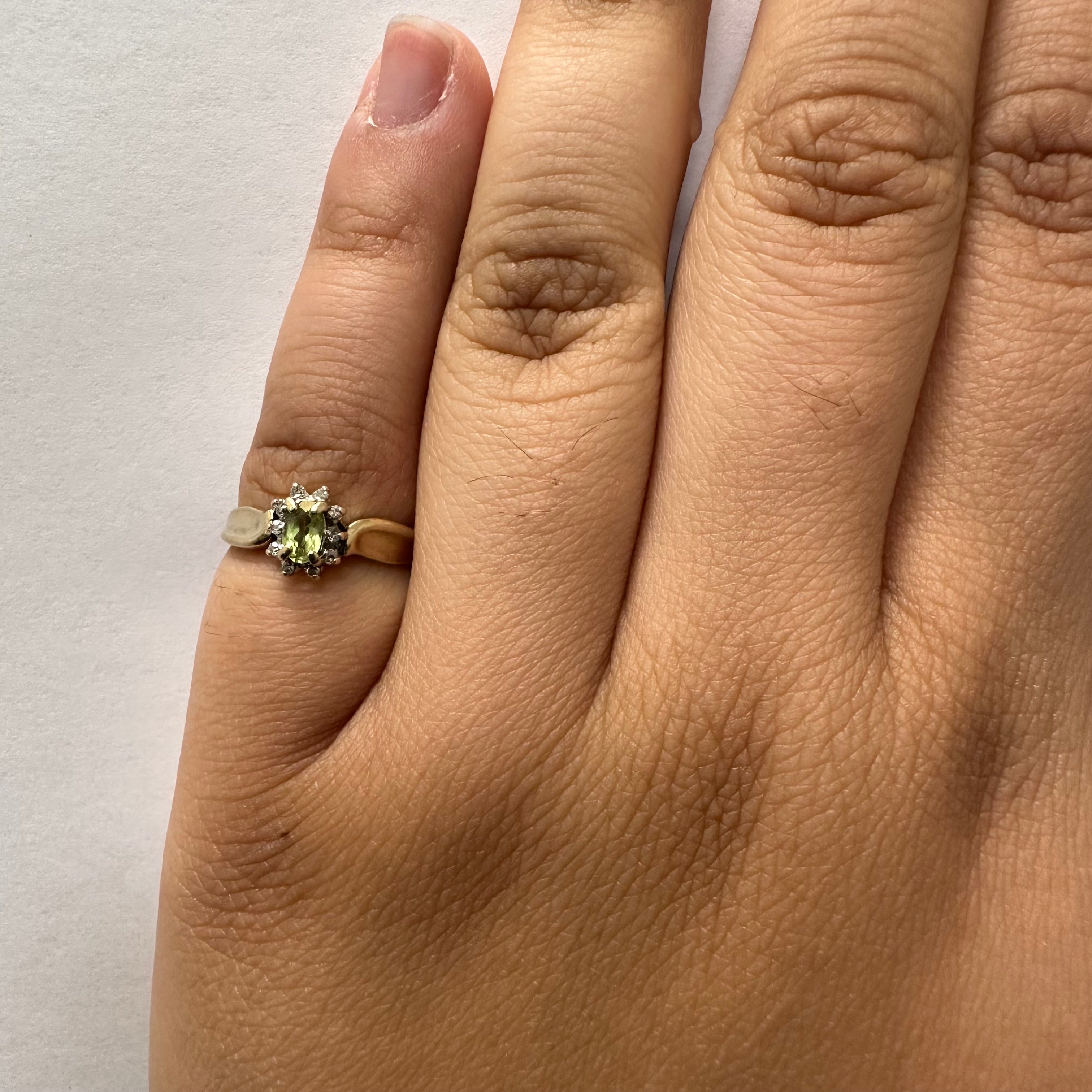Peridot & Diamond Halo Ring | 0.25ct, 0.08ctw | SZ 4.5 |