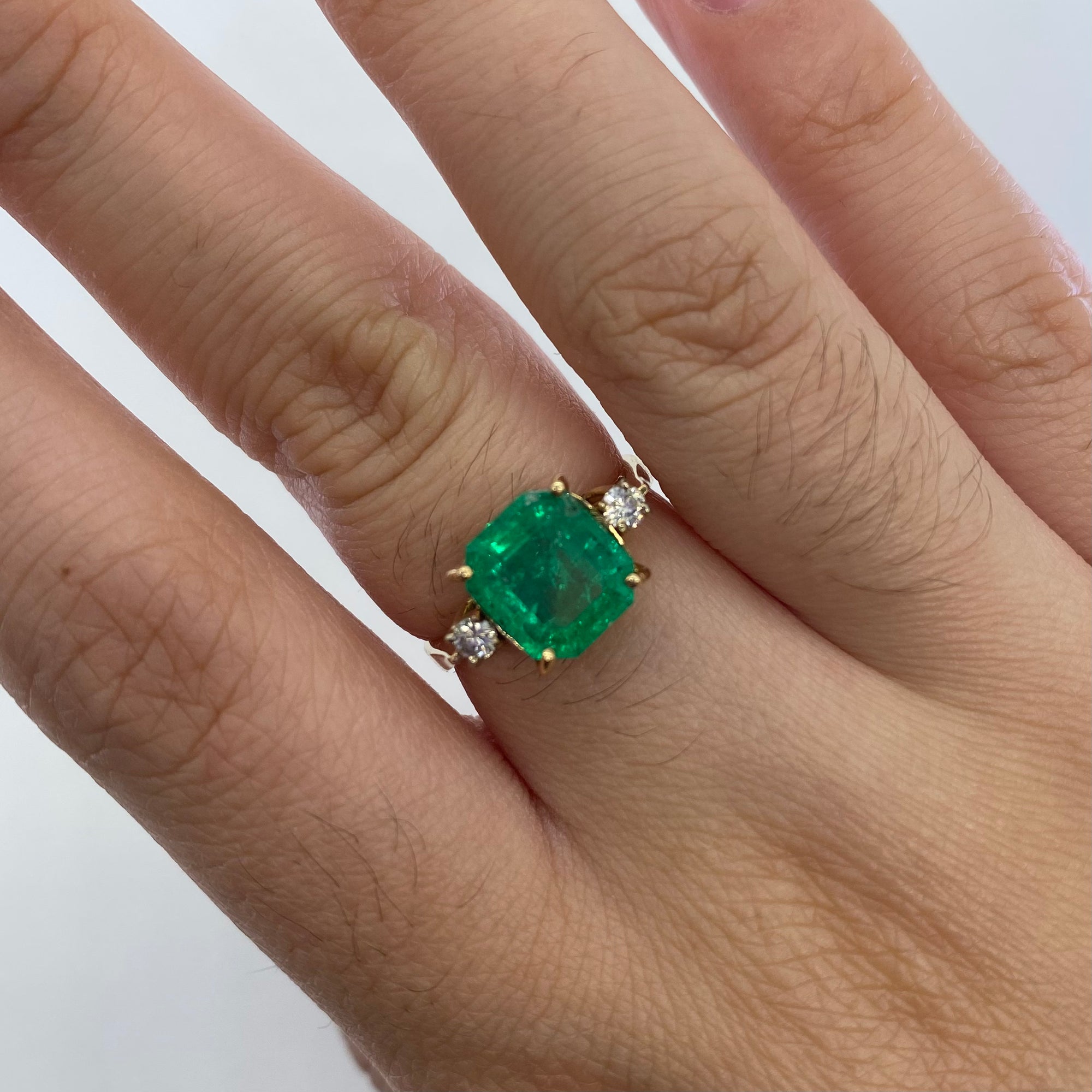 Emerald and Diamond Three Stone Ring | 2.74ct, 0.12ctw | SZ 5.75 |