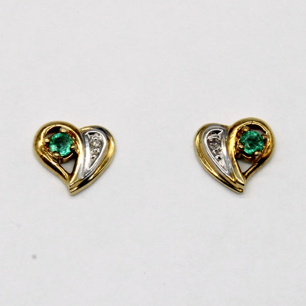 Emerald & Diamond Heart Earrings | 0.08ctw, 0.01ctw |