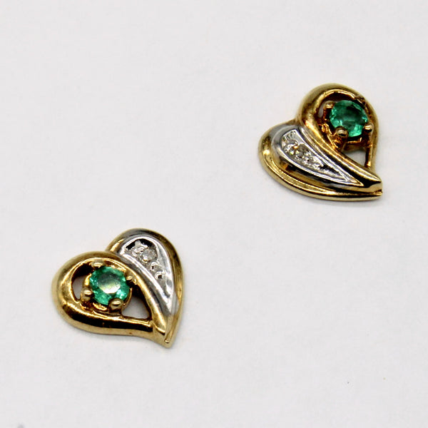 Emerald & Diamond Heart Earrings | 0.08ctw, 0.01ctw |
