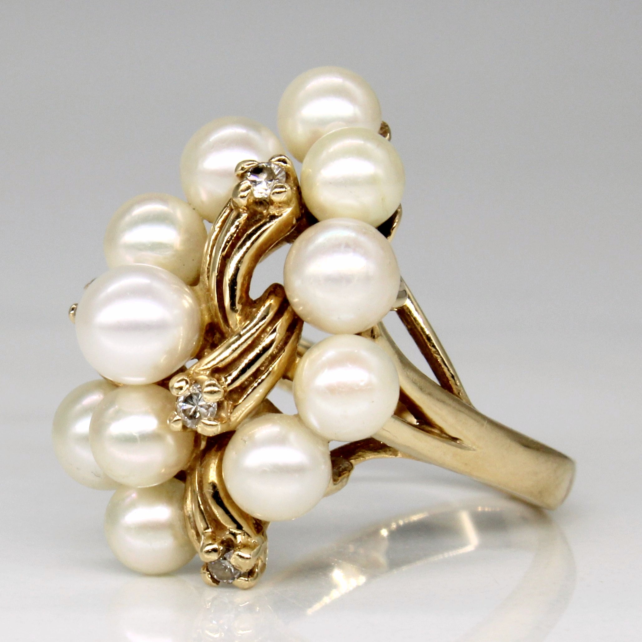 Diamond & Pearl Cocktail Ring | 0.06ctw | SZ 6.25 |