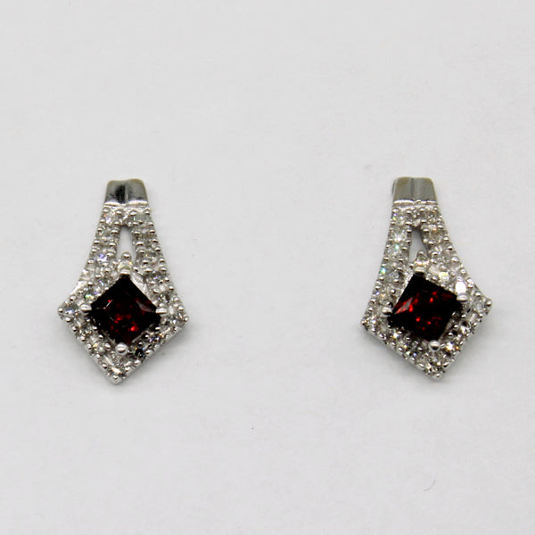 Garnet & Diamond Drop Earrings | 0.36ctw, 0.11ctw |