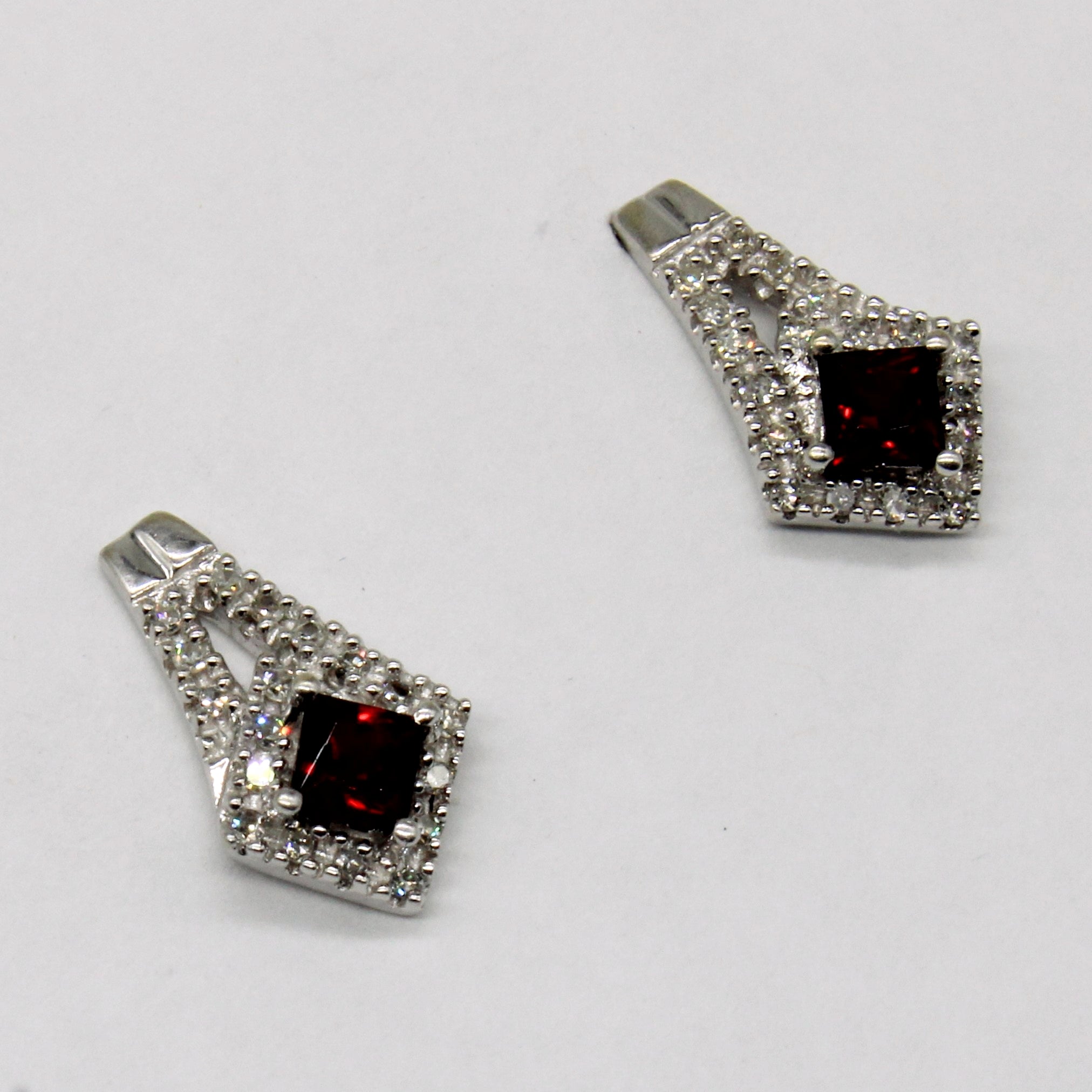 Garnet & Diamond Drop Earrings | 0.36ctw, 0.11ctw |