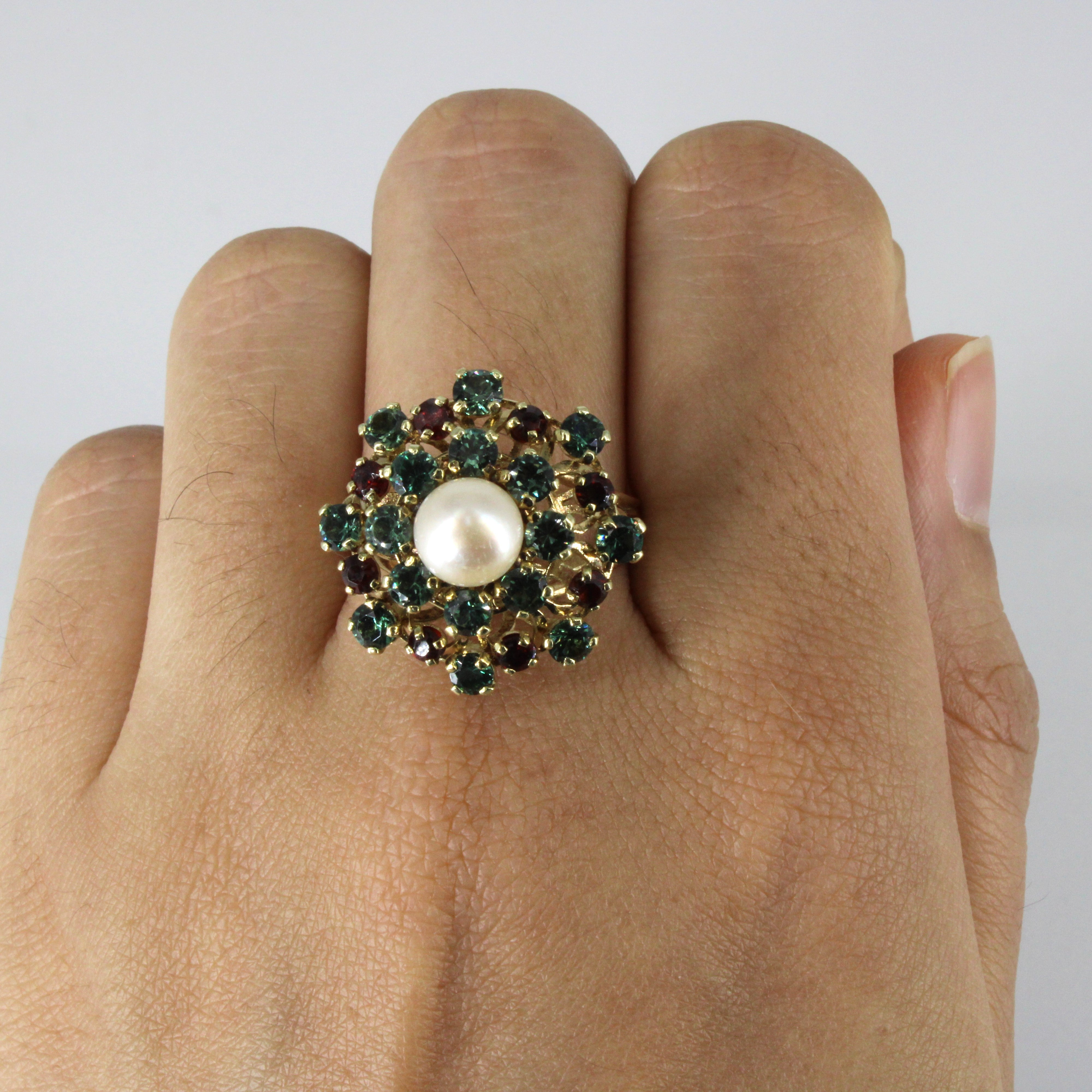 Pearl & Multi-Gemstone Cocktail Ring | SZ 8.75 |