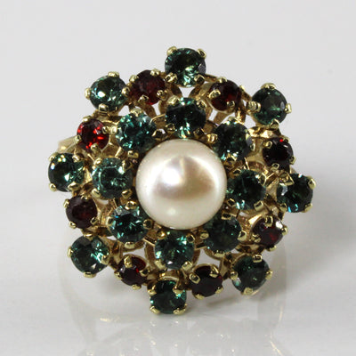 Pearl & Multi-Gemstone Cocktail Ring | SZ 8.75 |