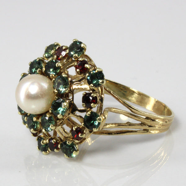 Pearl & Multi-Gemstone Cocktail Ring | SZ 8.75 |