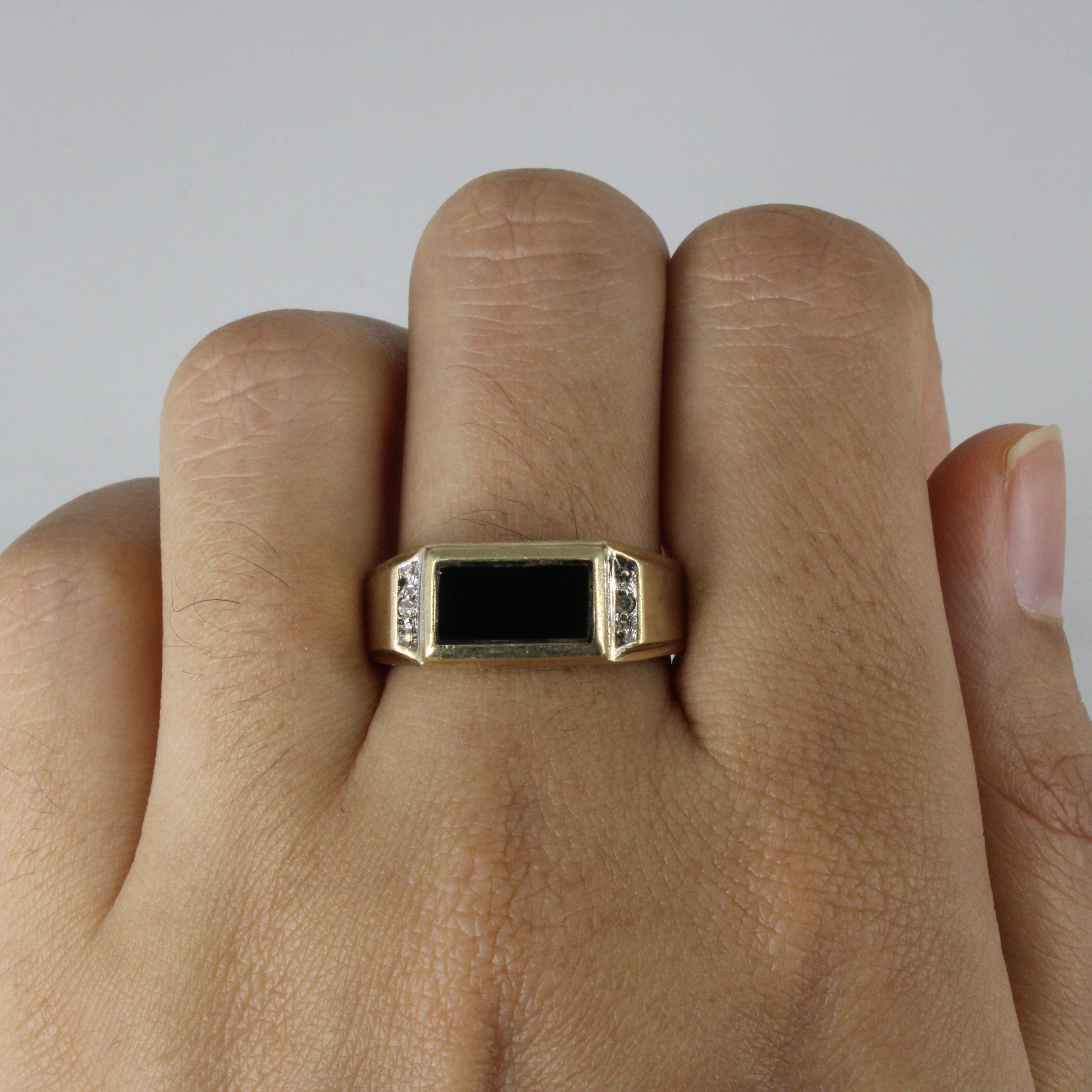 Onyx & Diamond Flat Edge Ring | 1.00ct | 0.02ctw | SZ 7.5 |