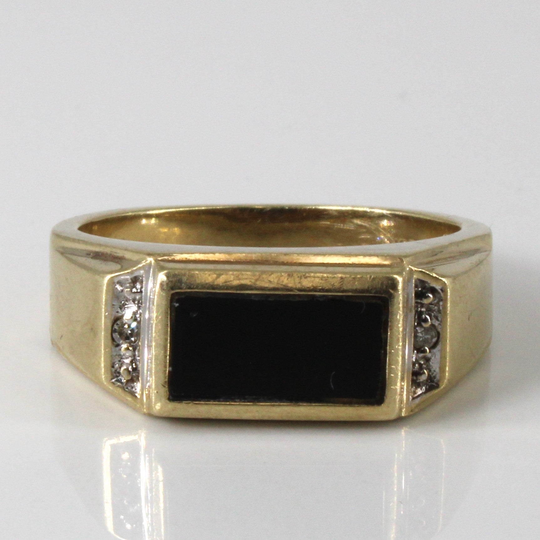 Onyx & Diamond Flat Edge Ring | 1.00ct | 0.02ctw | SZ 7.5 |