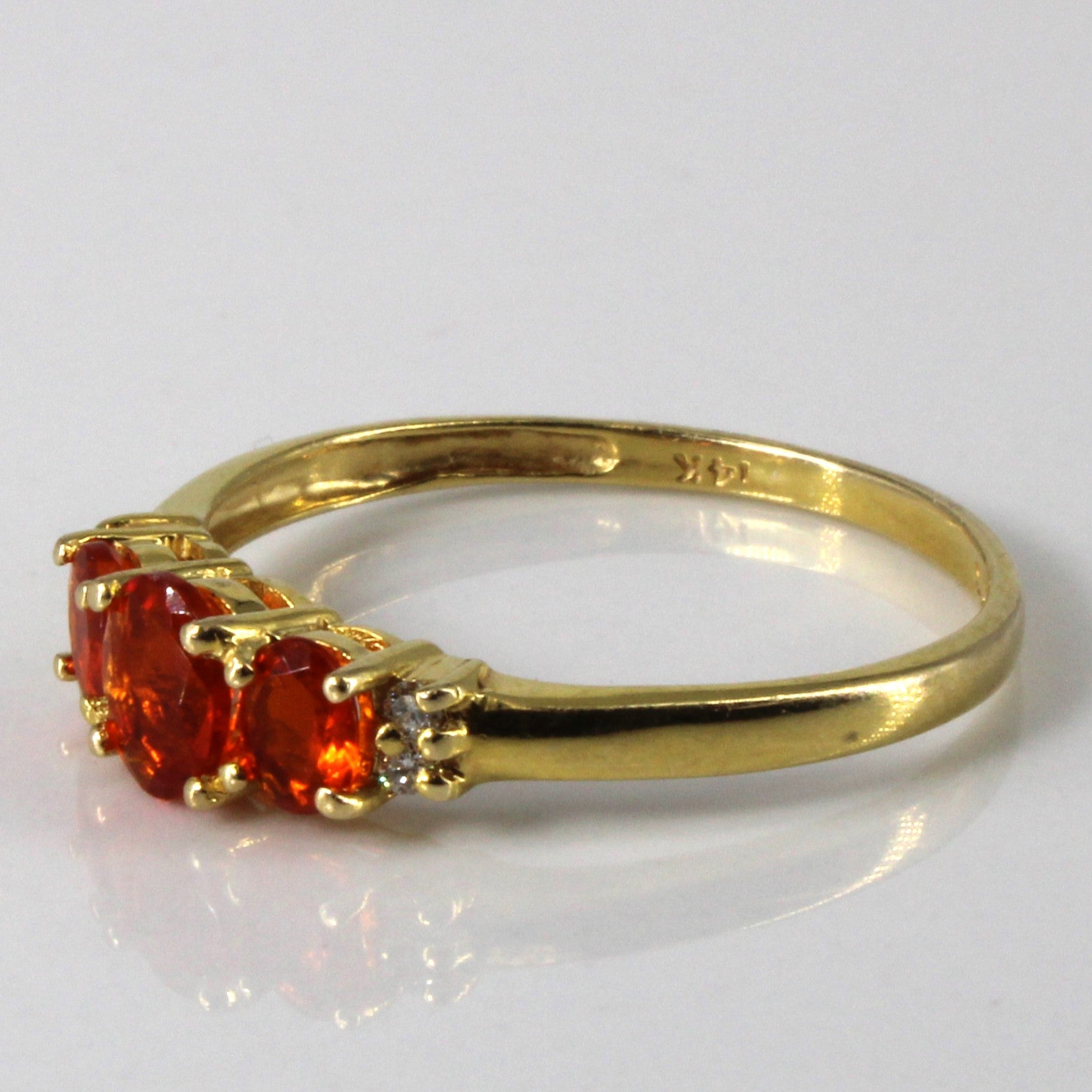 Three Stone Mandarin Garnet & Diamond Ring | 0.75ctw | 0.02ctw | SZ 7.75 |