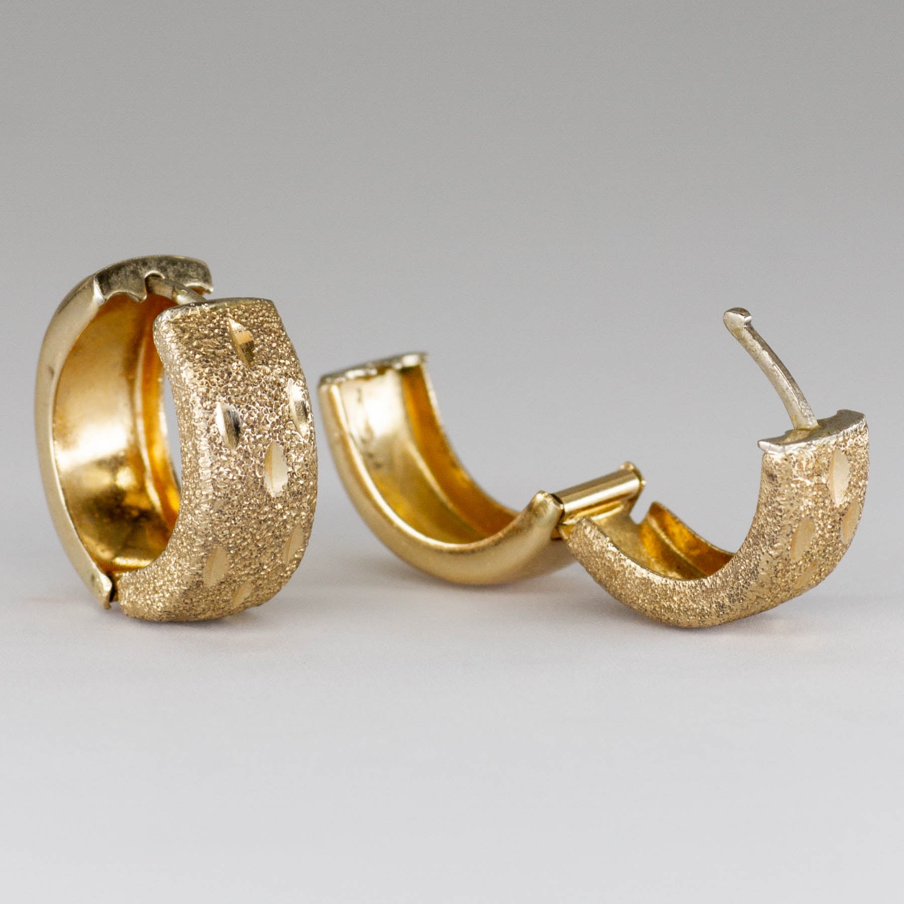 14k Yellow Gold Textured Huggie Earrings
