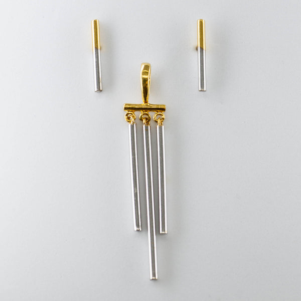 22k Yellow Gold Rhodium Dipped Pendant & Earring Set |
