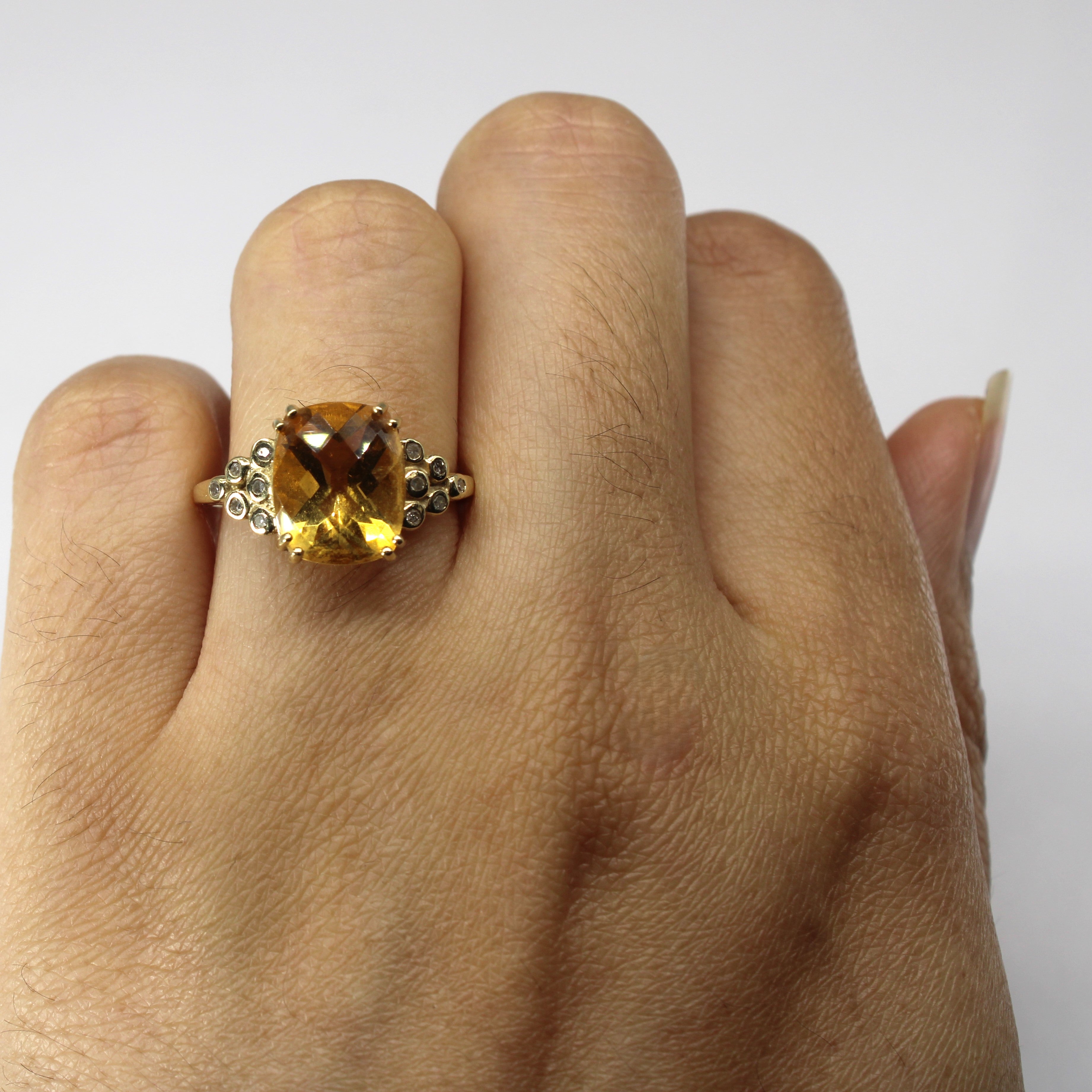 Citrine & Diamond Cocktail Ring | 3.75ct | 0.06ctw | SZ 7 |