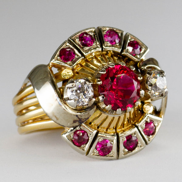Ruby & Diamond Two Tone Gold Cocktail Ring | 1.25ctw | 0.30ctw | SZ 4.5 |