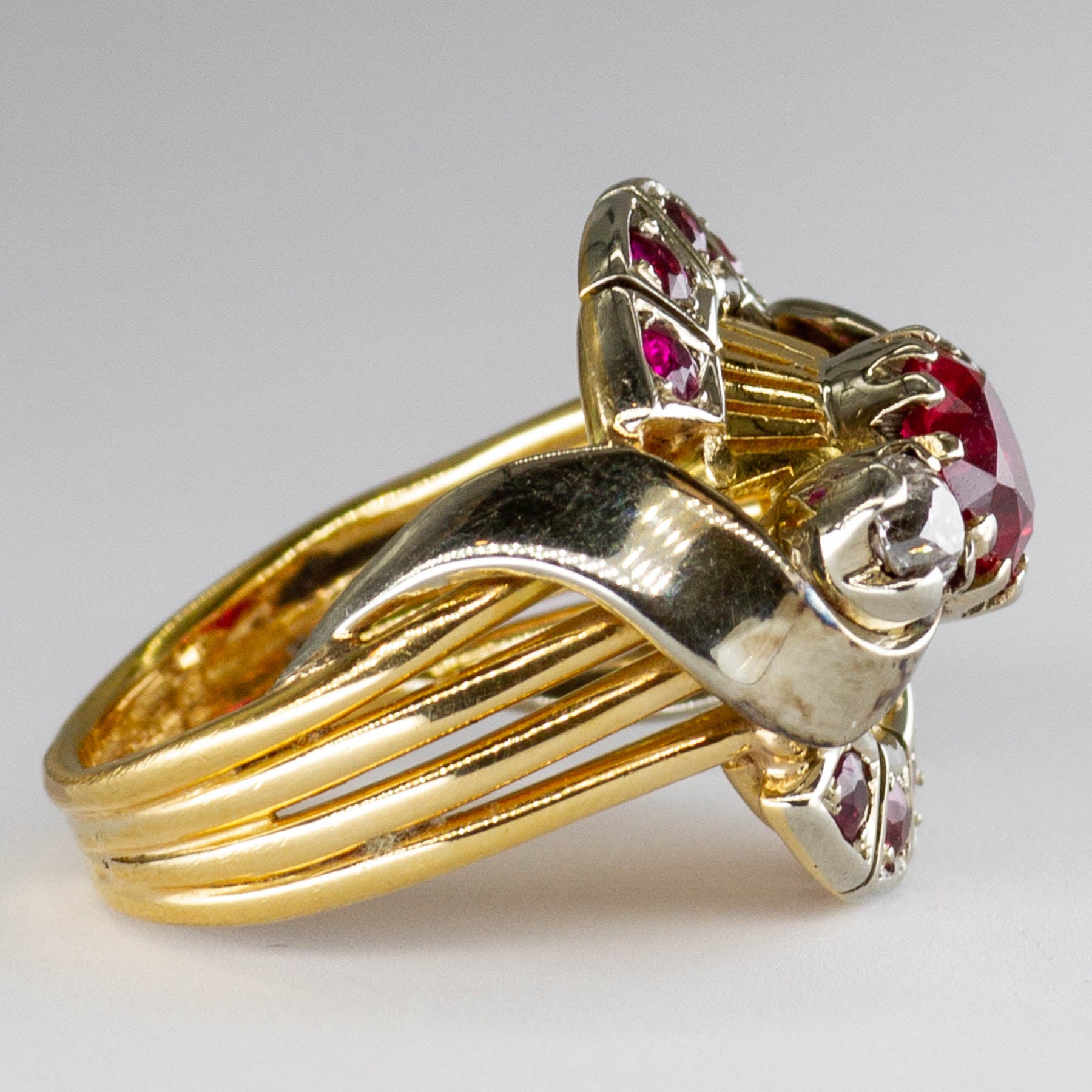 Ruby & Diamond Two Tone Gold Cocktail Ring | 1.25ctw | 0.30ctw | SZ 4.5 |