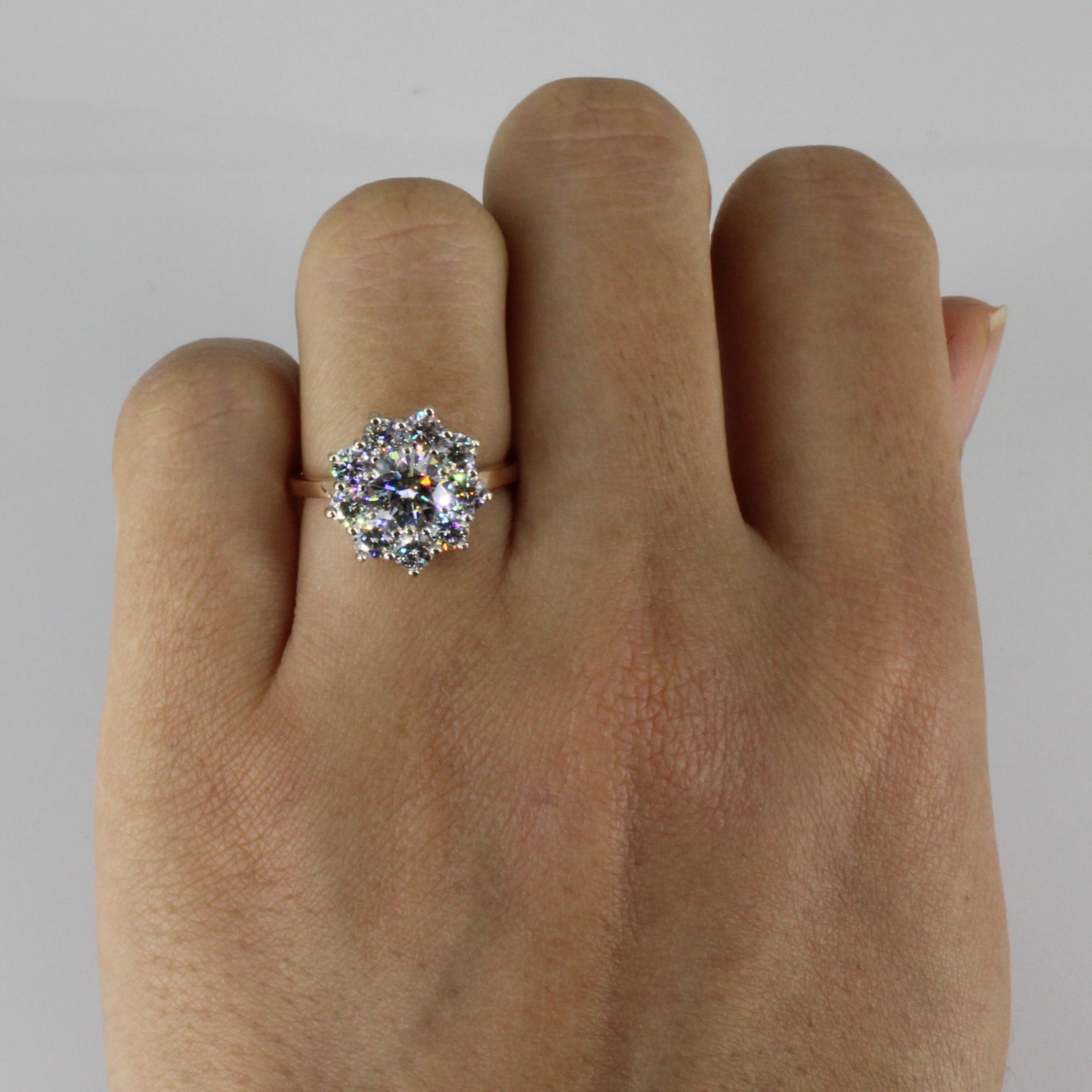 GIA Certified Flower Cluster Set Diamond Engagement Ring | 1.85ctw | VS1 G Ex | SZ 5.5 |