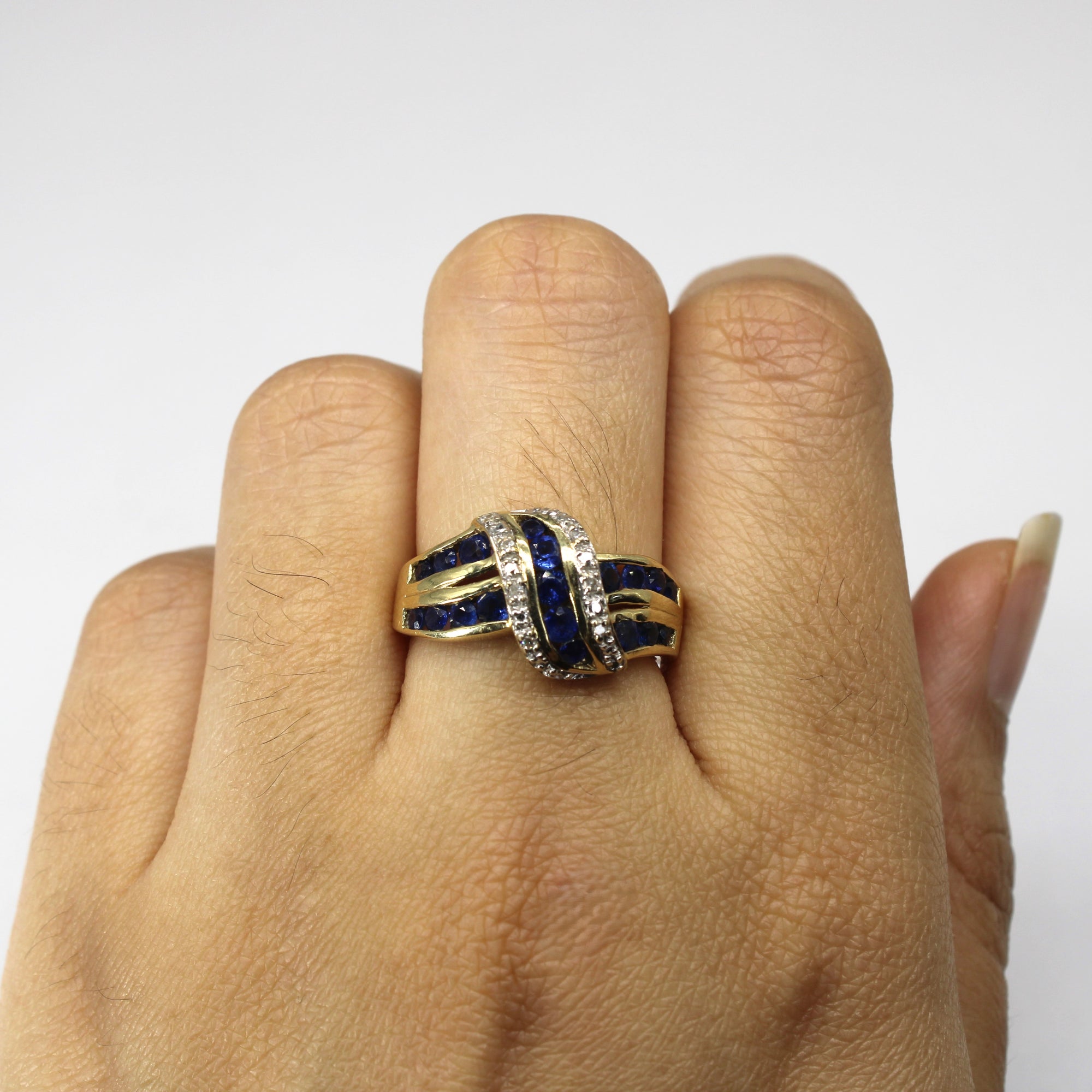 Channel Set Sapphire & Diamond Knot Ring | 1.12ctw | 0.04ctw | SZ 7 |