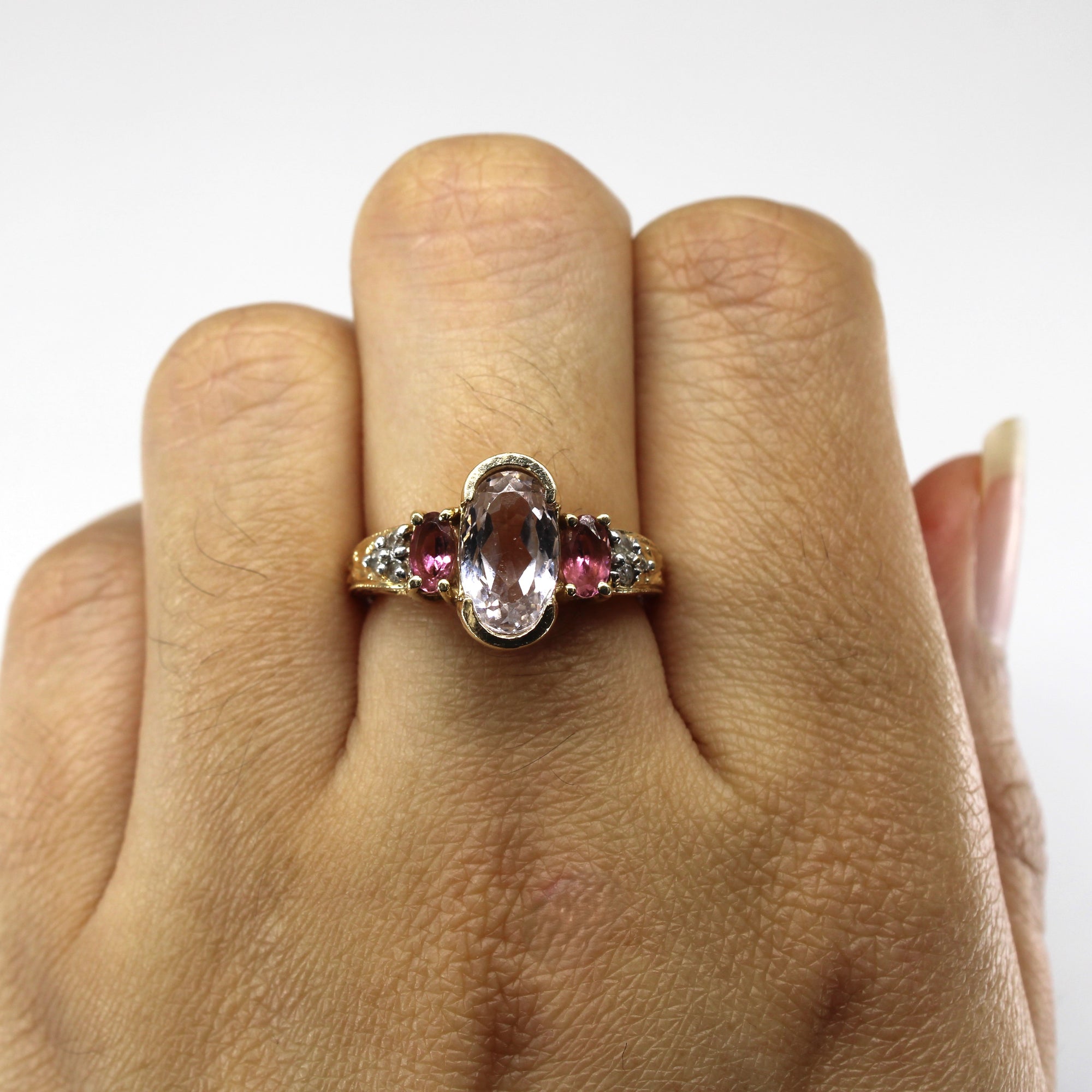 Spodumene, Tourmaline and Diamond Gold Ring | 2.00ctw | 0.36ctw | 0.06ctw | SZ 6 |