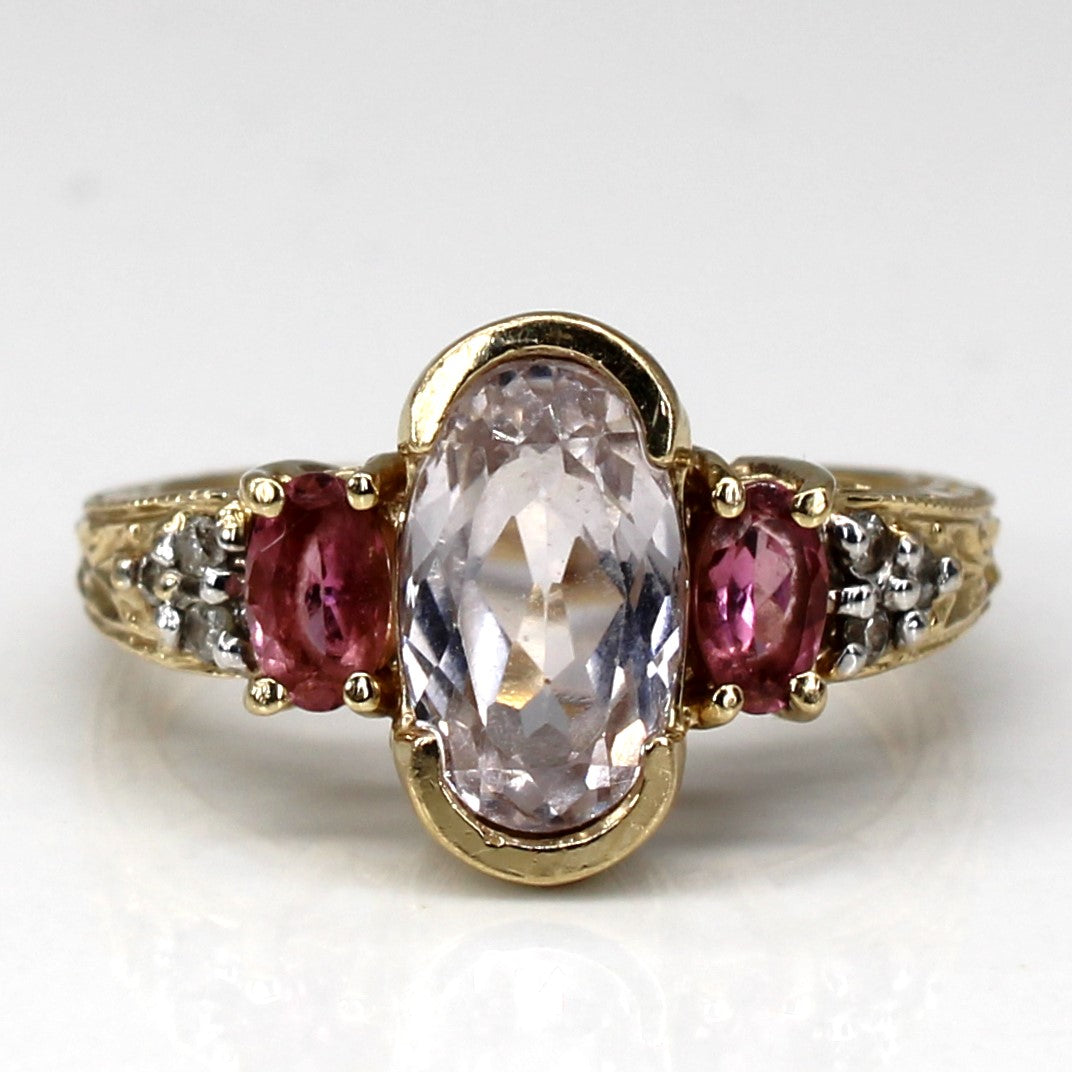 Spodumene, Tourmaline and Diamond Gold Ring | 2.00ctw | 0.36ctw | 0.06ctw | SZ 6 |