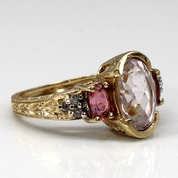 Spodumene, Tourmaline and Diamond Gold Ring | 2.00ctw | 0.36ctw | 0.06ctw | SZ 6 |