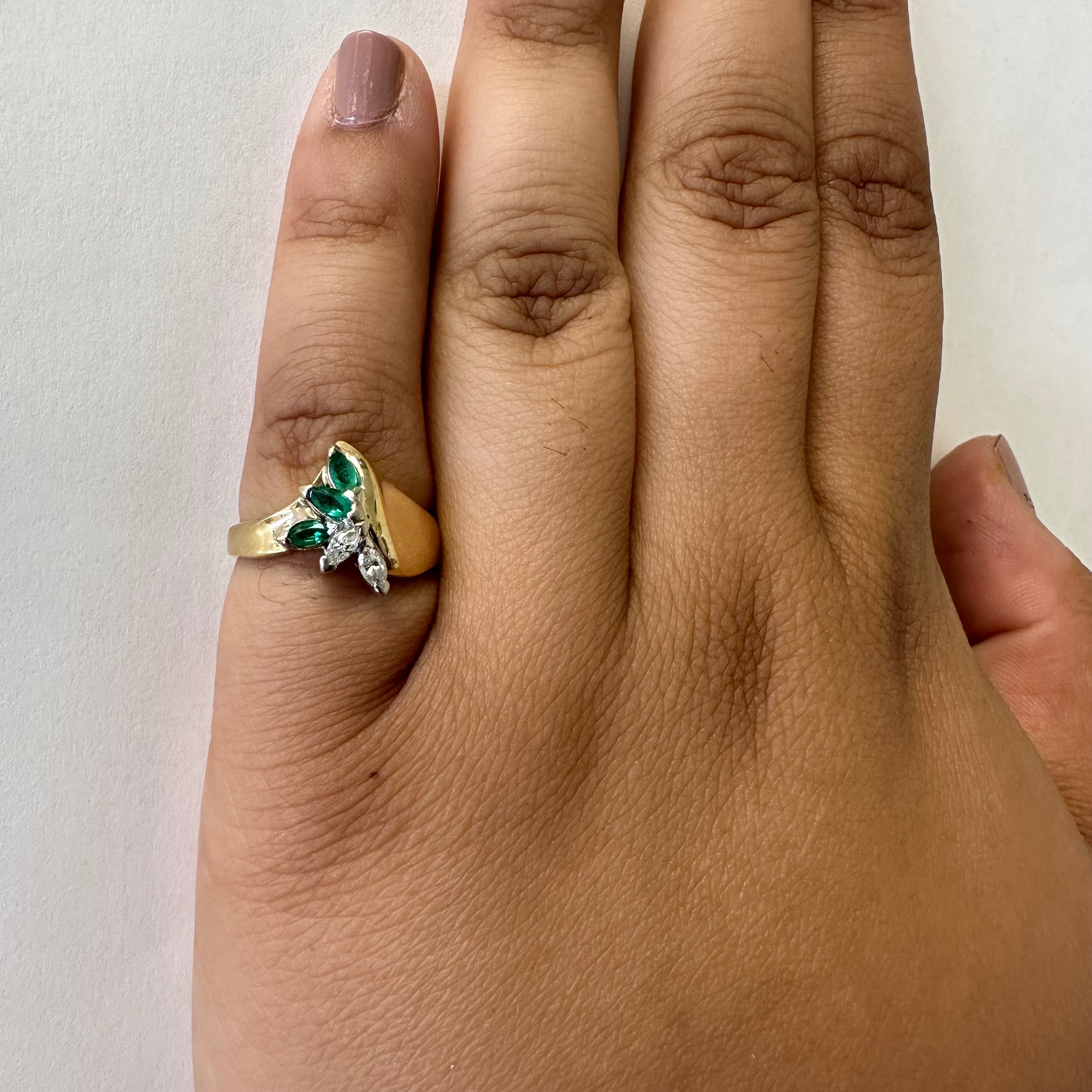 Marquise Emerald & Diamond Ring | 0.12ctw, 012ctw | SZ 5.25 |