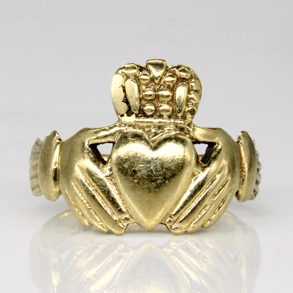 Hallmarked 9k Yellow Gold Claddagh Ring | SZ 4.25 |