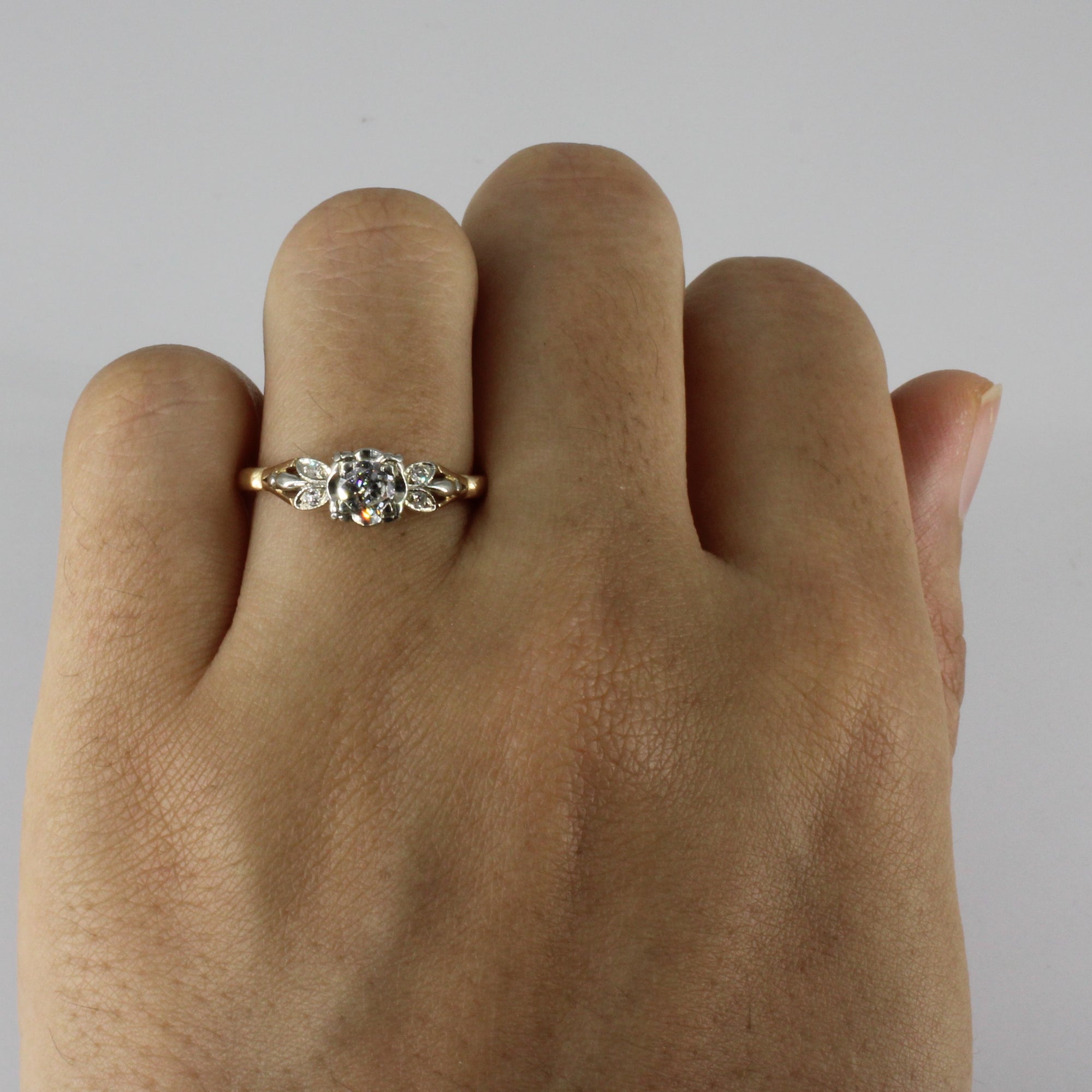 Two Tone Gold Vintage Diamond Engagement Ring | 0.34ctw | SZ 6.75 |