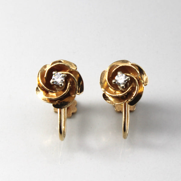 Rose Design Diamond Gold Clip On Earrings | 0.10ctw |